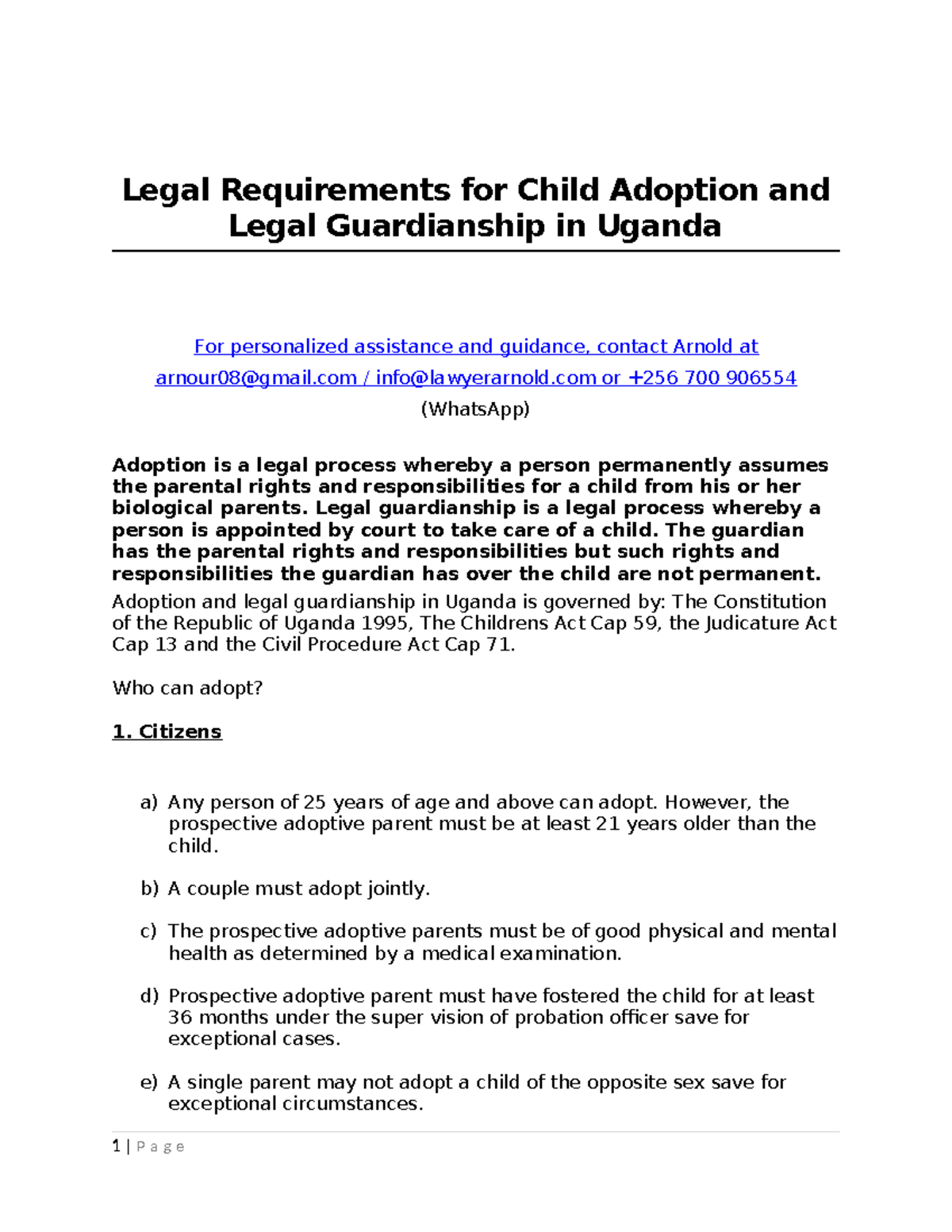 Child Adoption Requirements IN Uganda Legal Requirements for Child