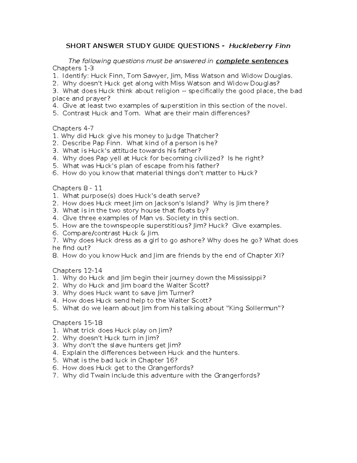 Assigned+Study+Guide SHORT ANSWER STUDY GUIDE QUESTIONS Huckleberry