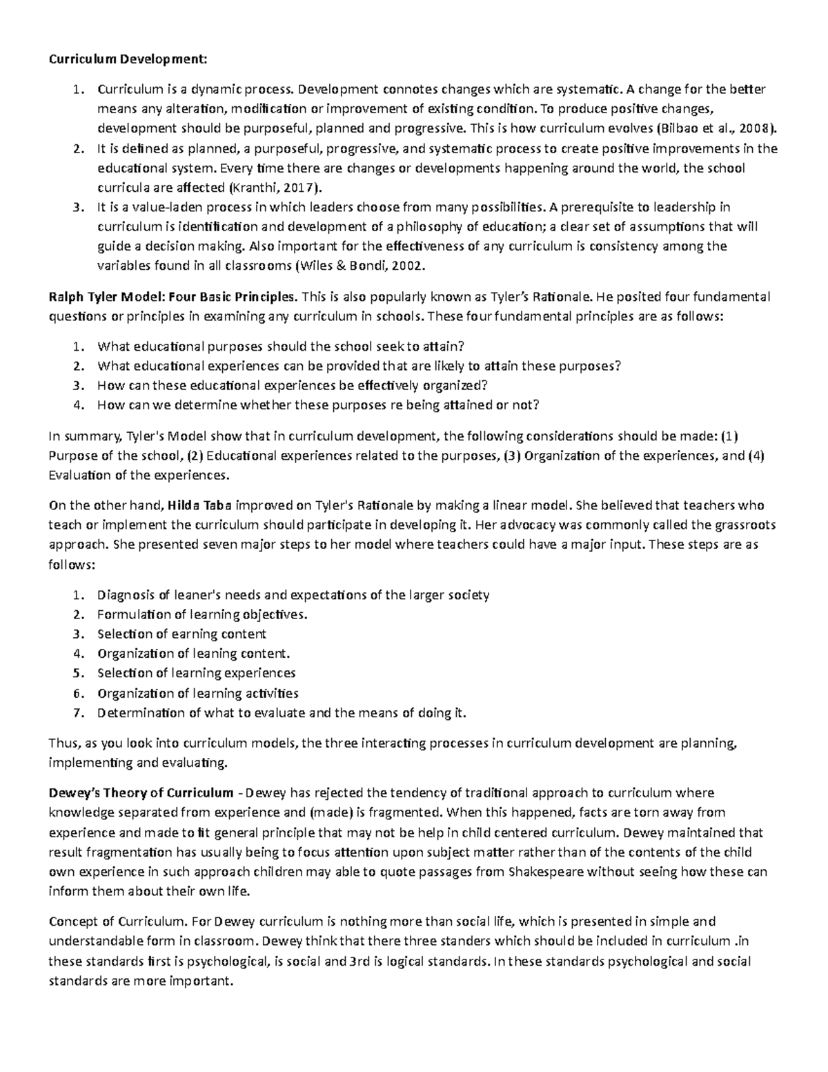 Assignment 1 - Curriculum Development Models - Curriculum Development ...