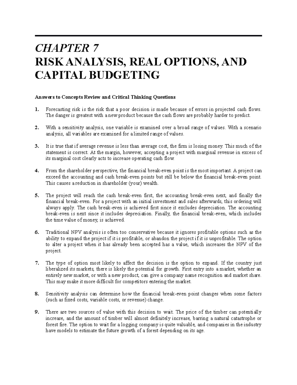 Chapter-7 - N/A - CHAPTER 7 RISK ANALYSIS, REAL OPTIONS, AND CAPITAL ...