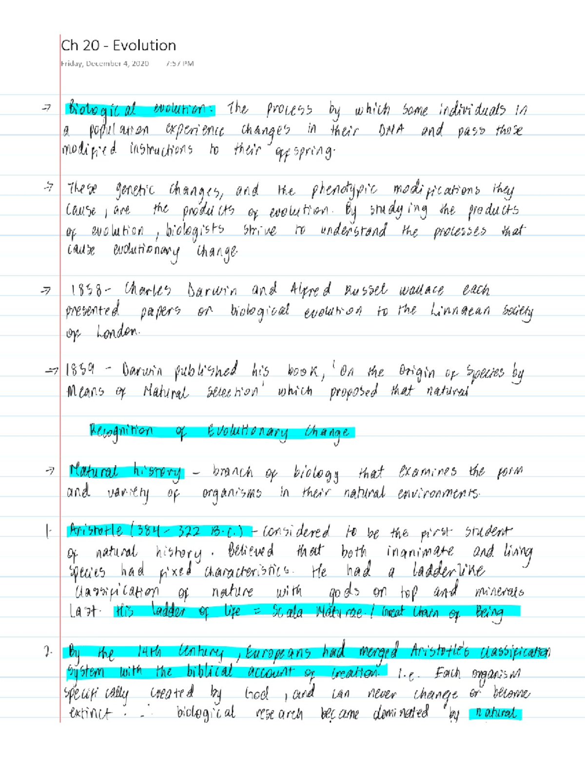 Bio 2312- Chapter 20: Evolution - BIOL 2312 - Studocu