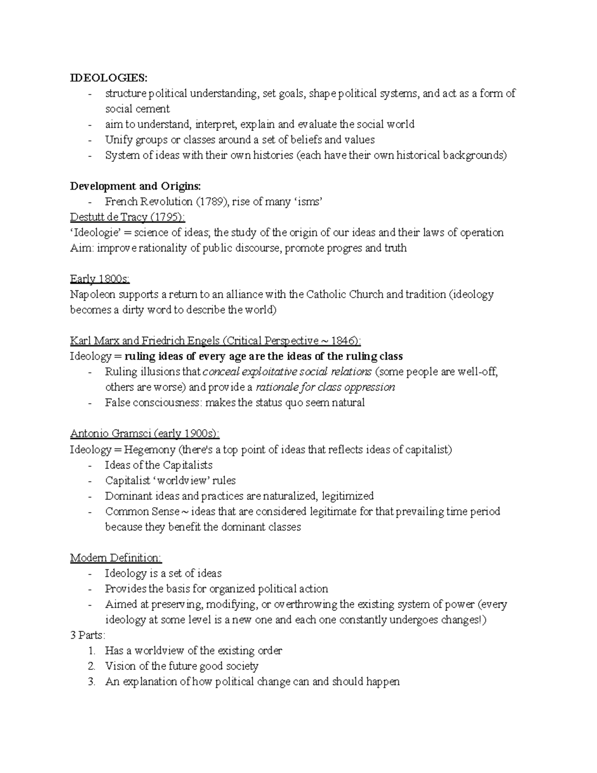 Ideologies - Notes (Term 1) - IDEOLOGIES: structure political ...