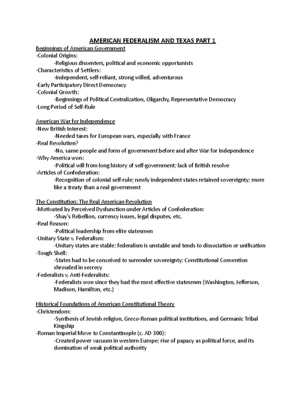 American Federalism and Texas Part 1 AMERICAN FEDERALISM AND TEXAS