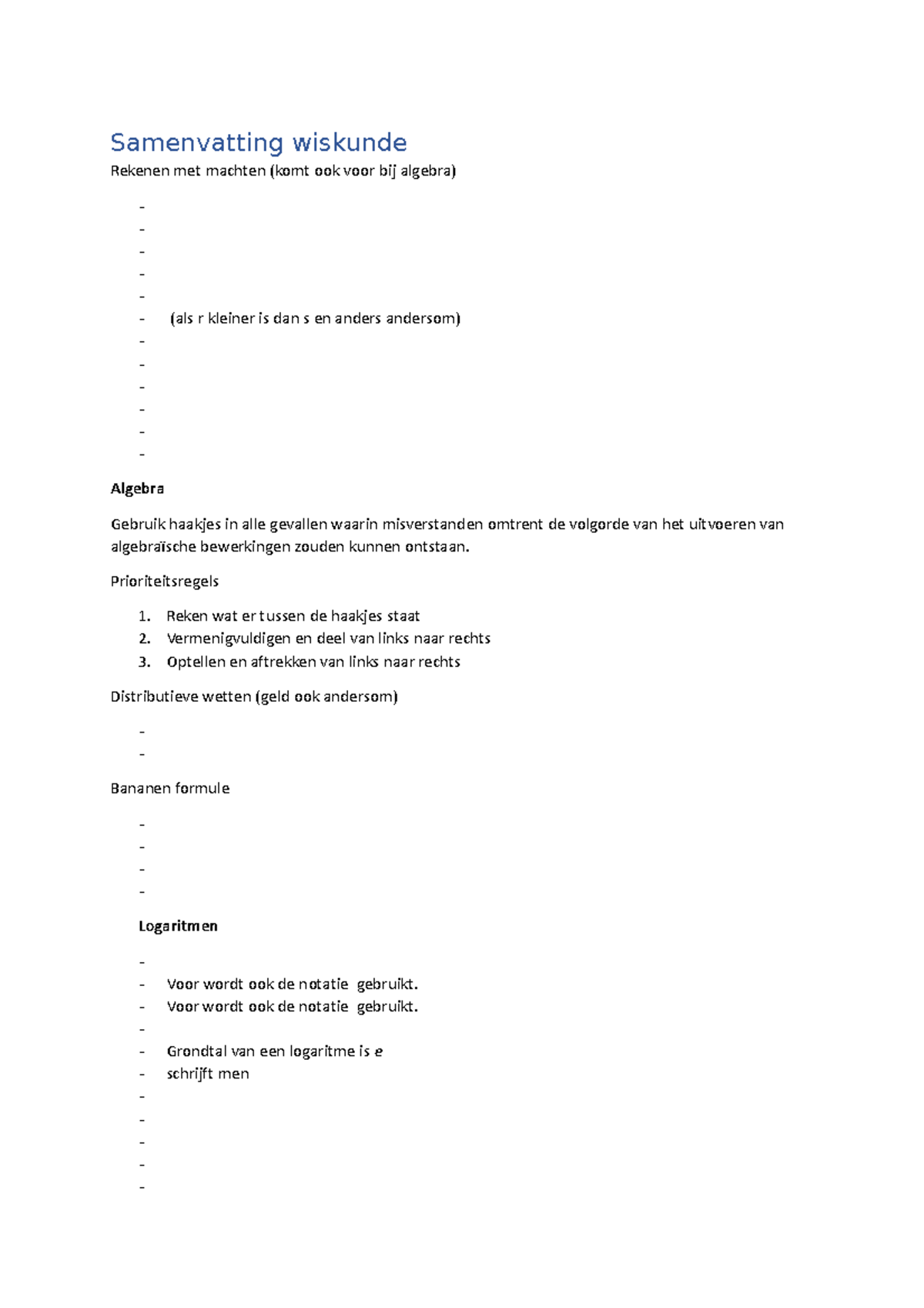 samenvatting-wiskunde-algebra-differenti-ren-integreren