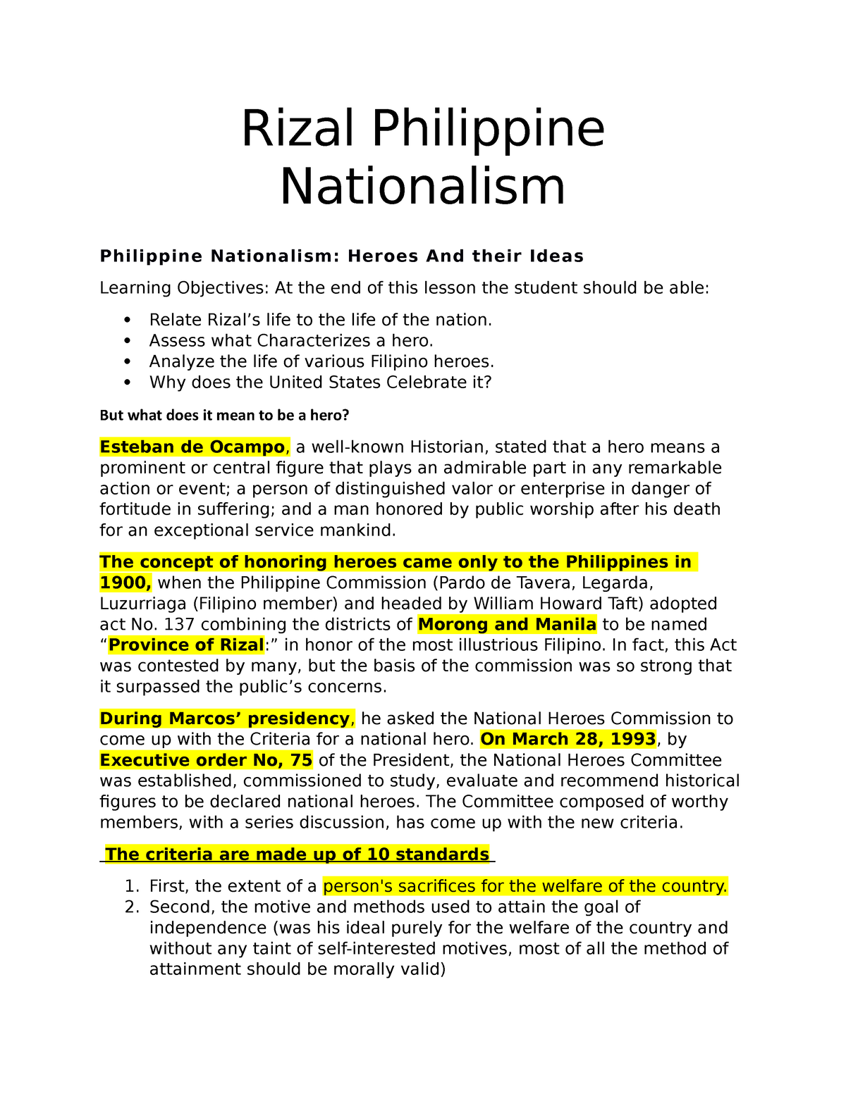 Rizal Vid - Rizal Philippine Nationalism Philippine Nationalism: Heroes ...