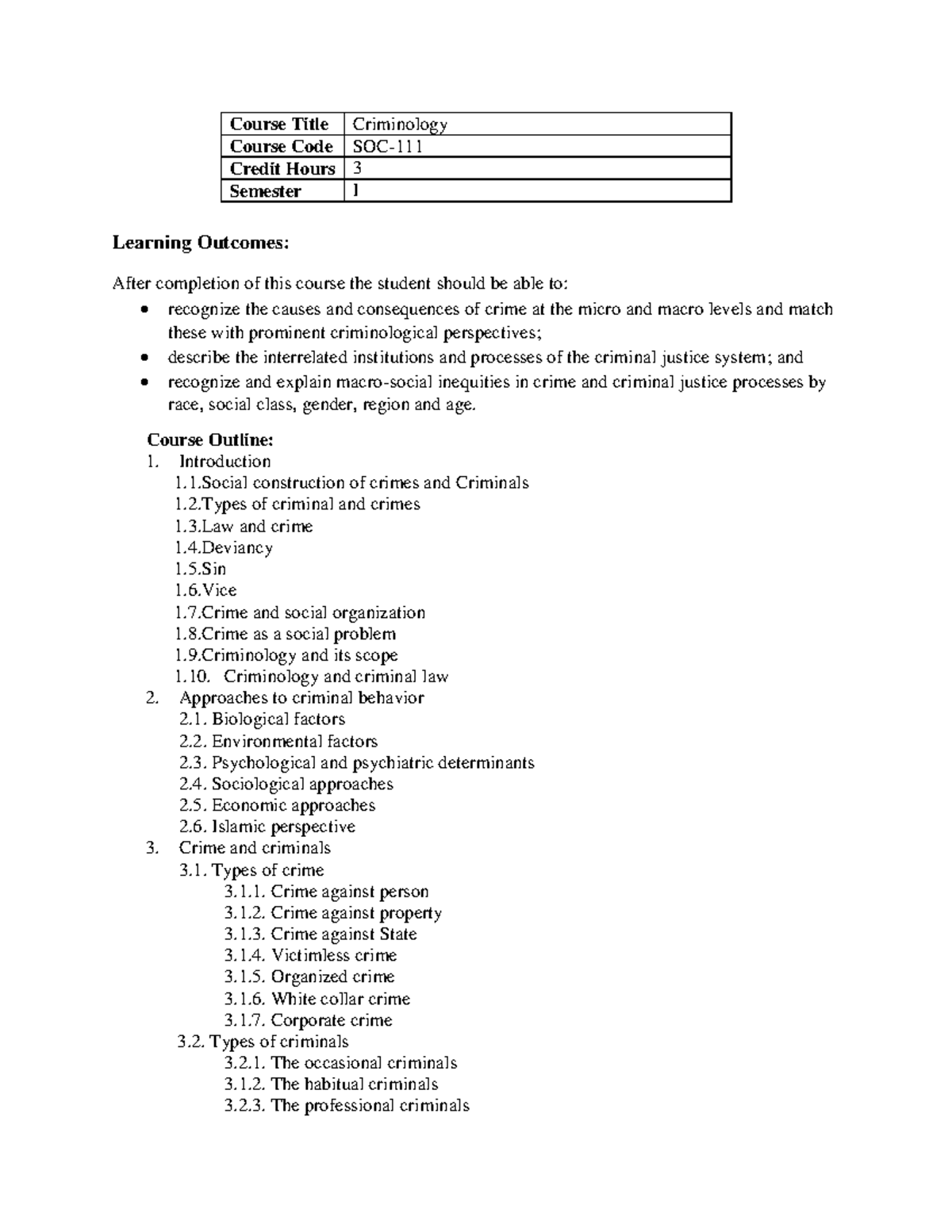 Criminology-gen - Course Title Criminology Course Code SOC- Credit ...