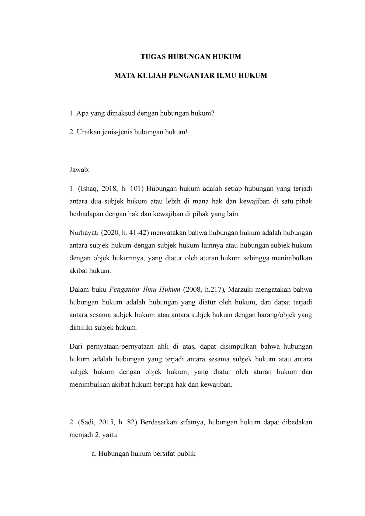 Tugas Hubungan Hukum - TUGAS HUBUNGAN HUKUM MATA KULIAH PENGANTAR ILMU ...