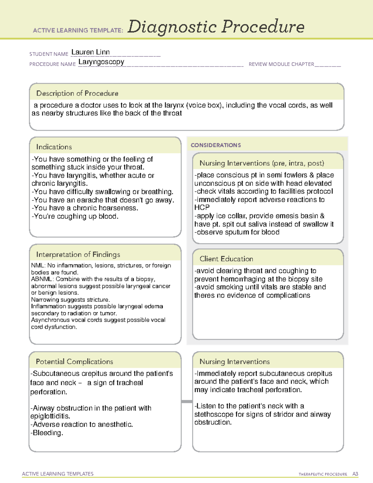 Diagnostic Procedure Laryngoscopy Active Learning Templates