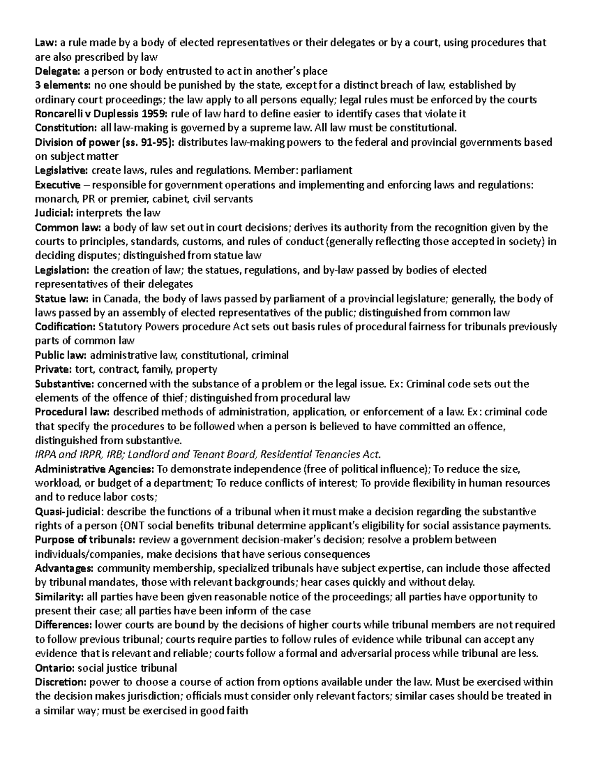 Law - notes - Law: a rule made by a body of elected representatives or ...