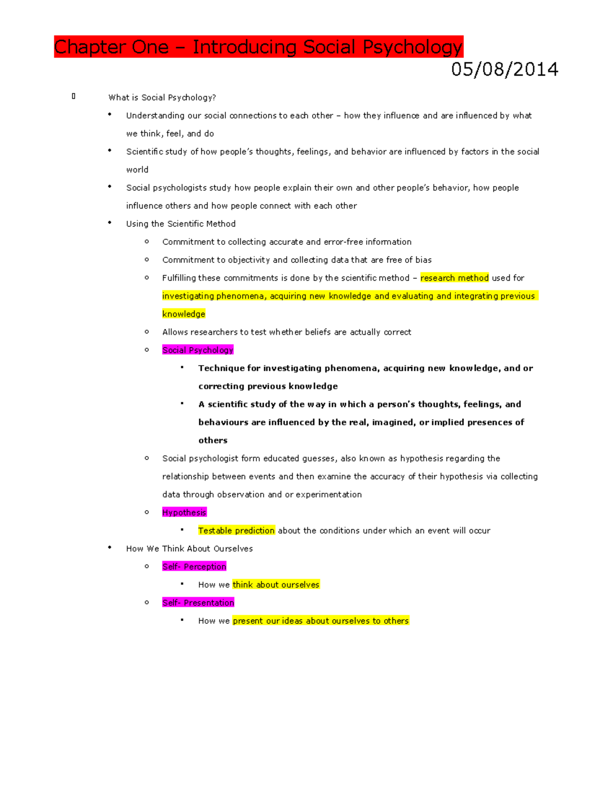 Introduction to Social Psychology SFW - Summary - Unit One - Summary ...