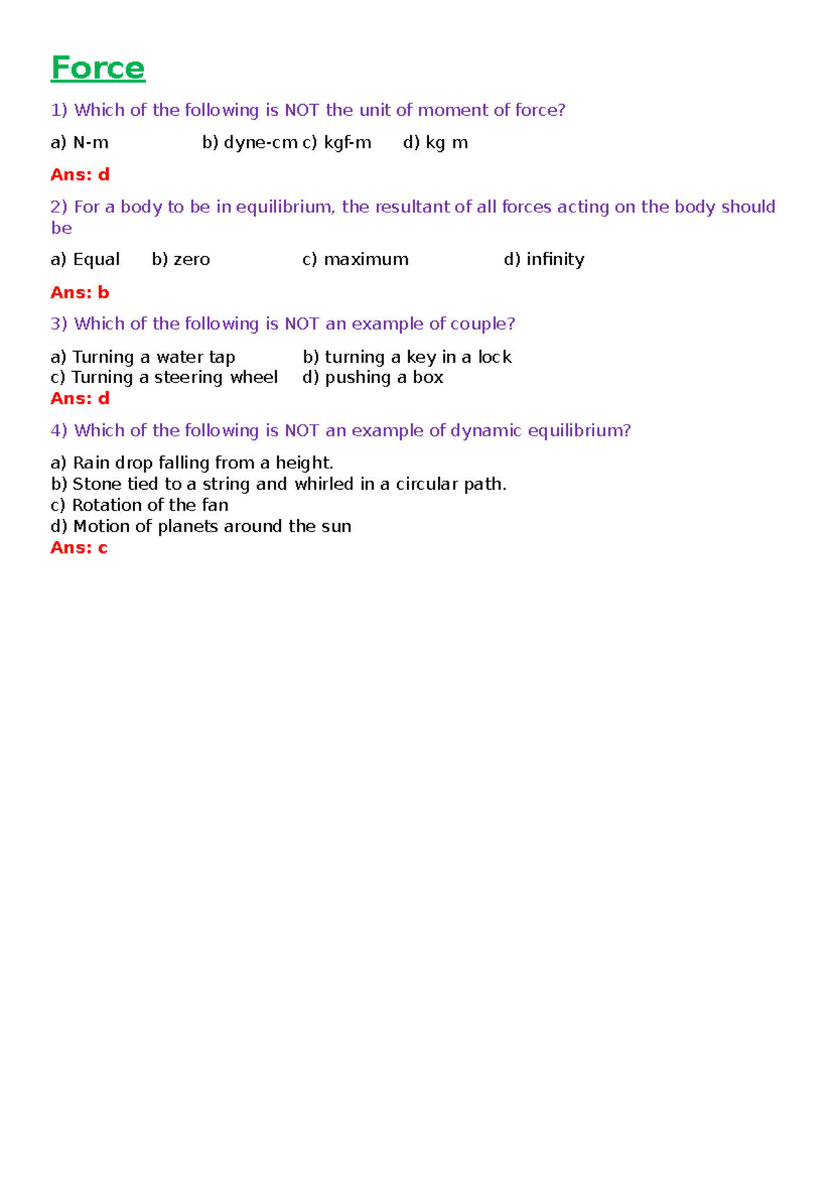 Physics MCQ SET III - Practice Questions - Force Which Of The Following ...