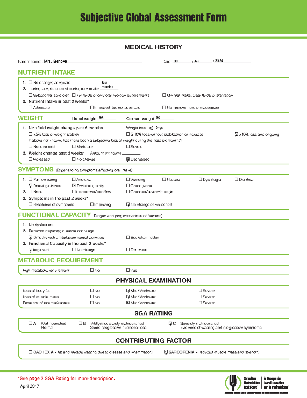 Sga Tool En Colour 2017 (1) (1) - Tm Mc Subjective Global Assessment 