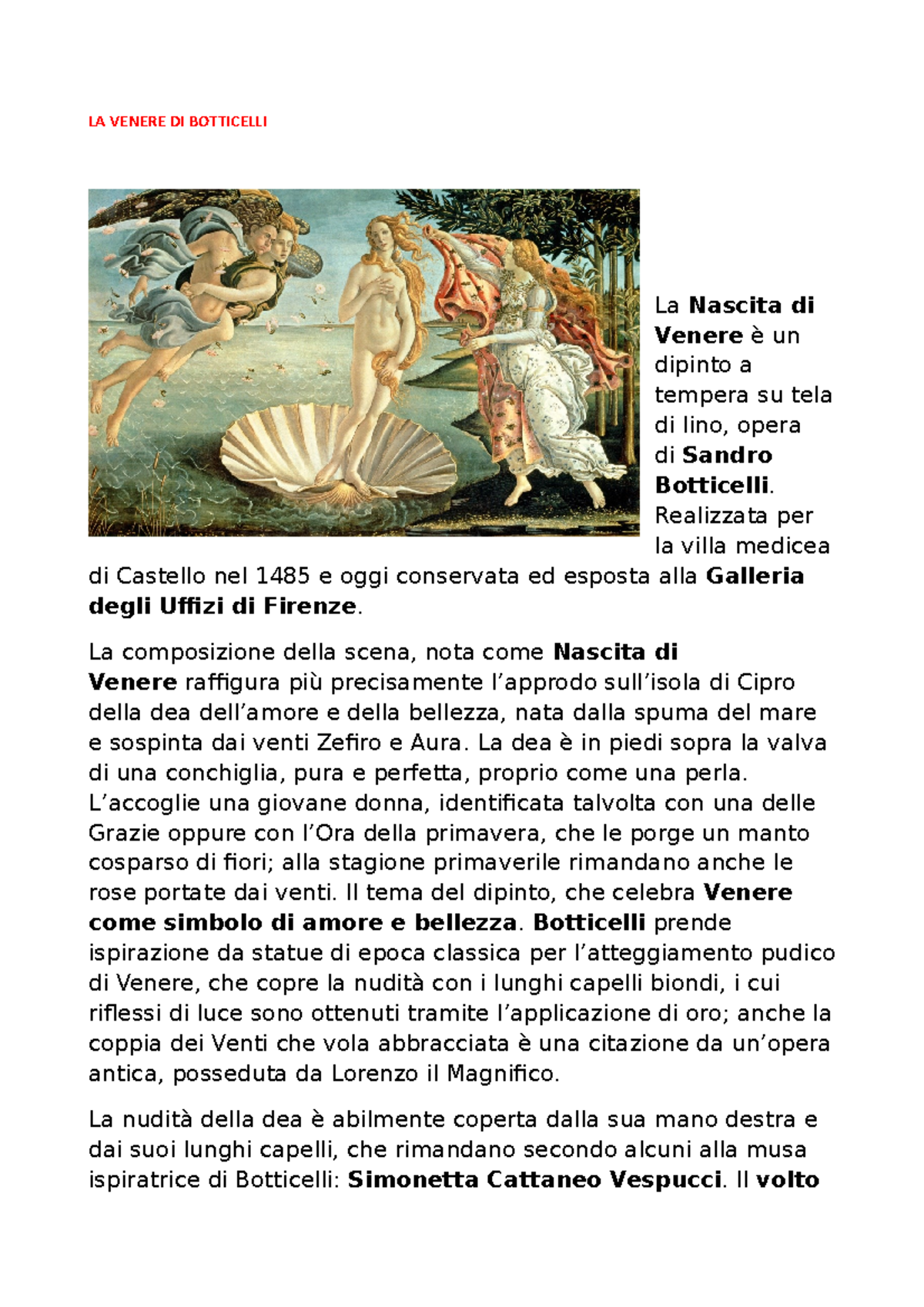 LA Venere DI Botticelli - LA VENERE DI BOTTICELLI La Nascita Di Venere ...