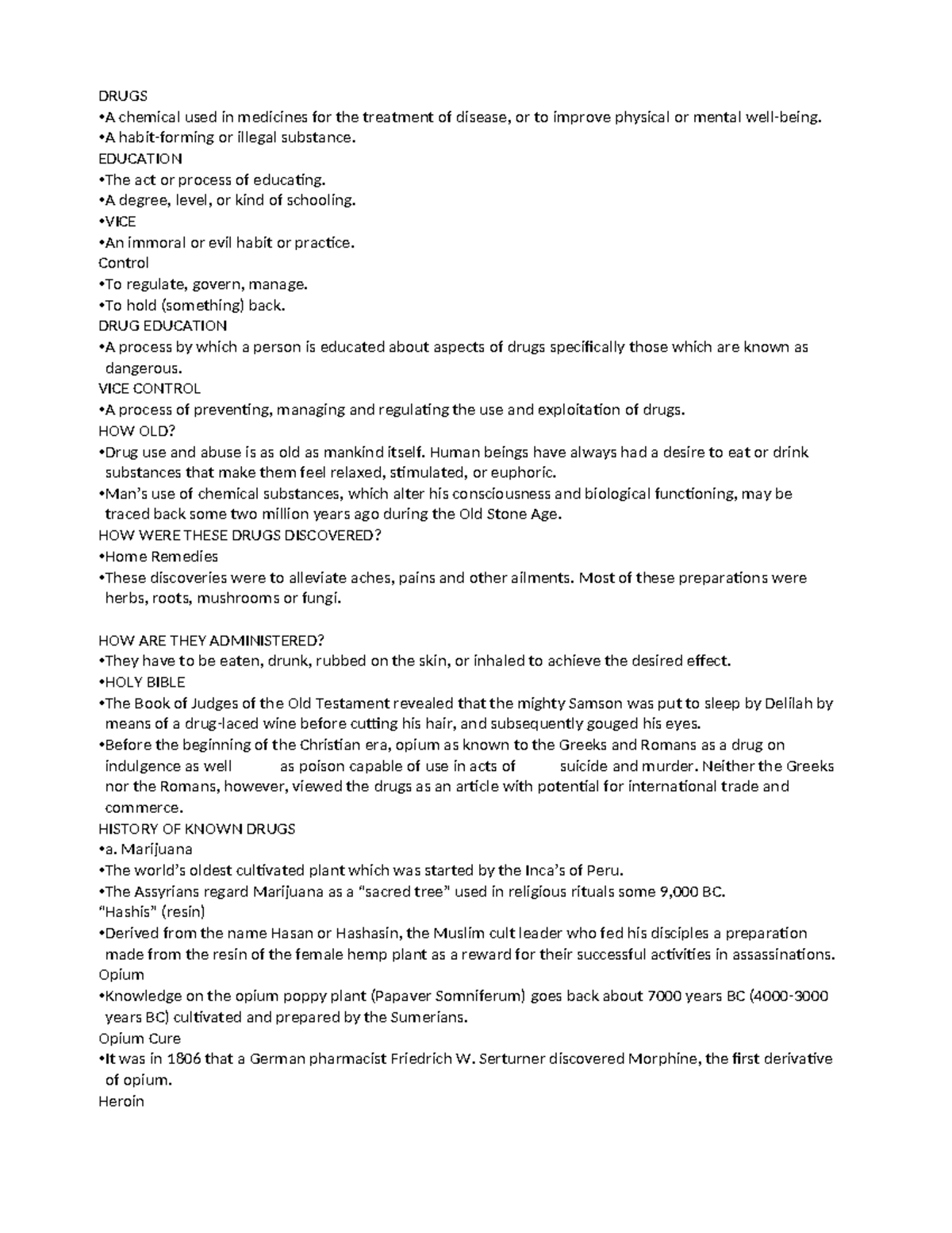 Drugs 2 - REVIEW FOR CLE EXAM - DRUGS A chemical used in medicines for ...
