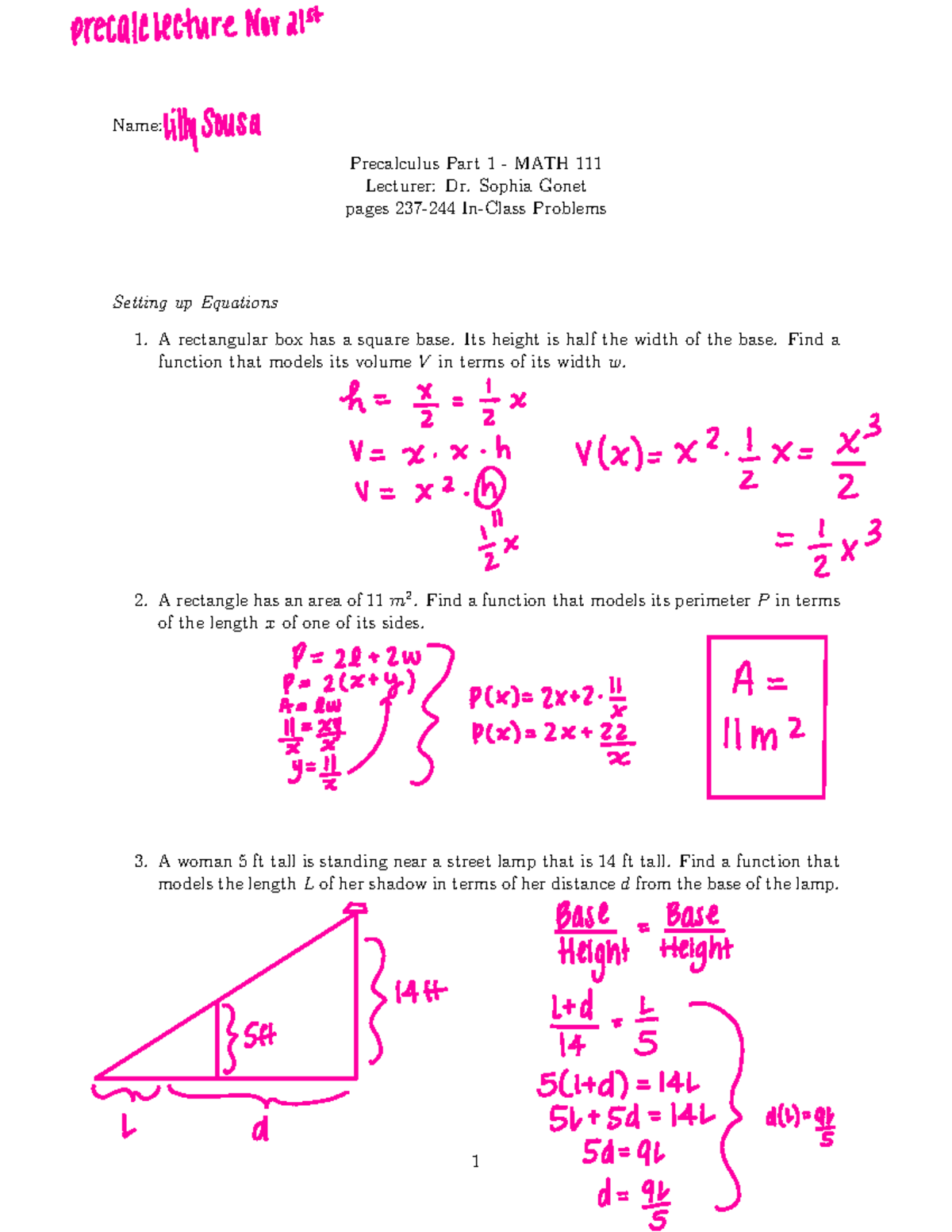 Word Problems Part 2 - Name: Precalculus Part 1 - MATH 111 Lecturer: Dr ...