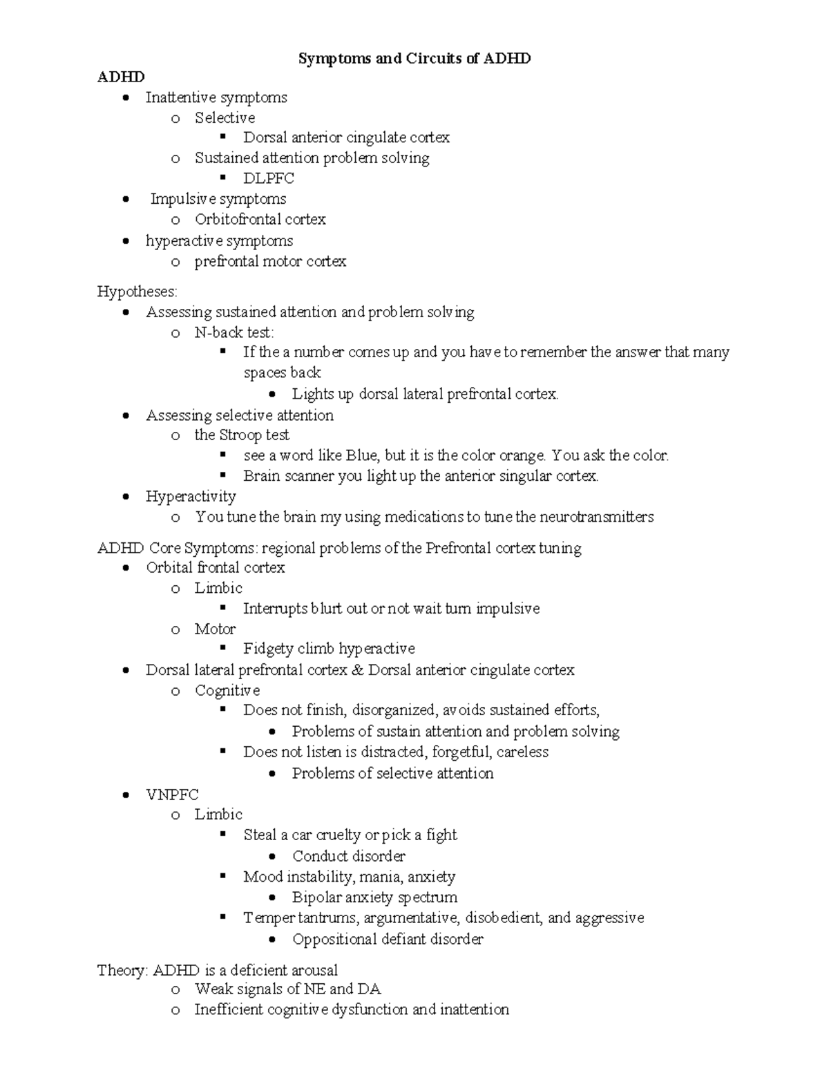 ADHD - homework - Symptoms and Circuits of ADHD ADHD Inattentive ...