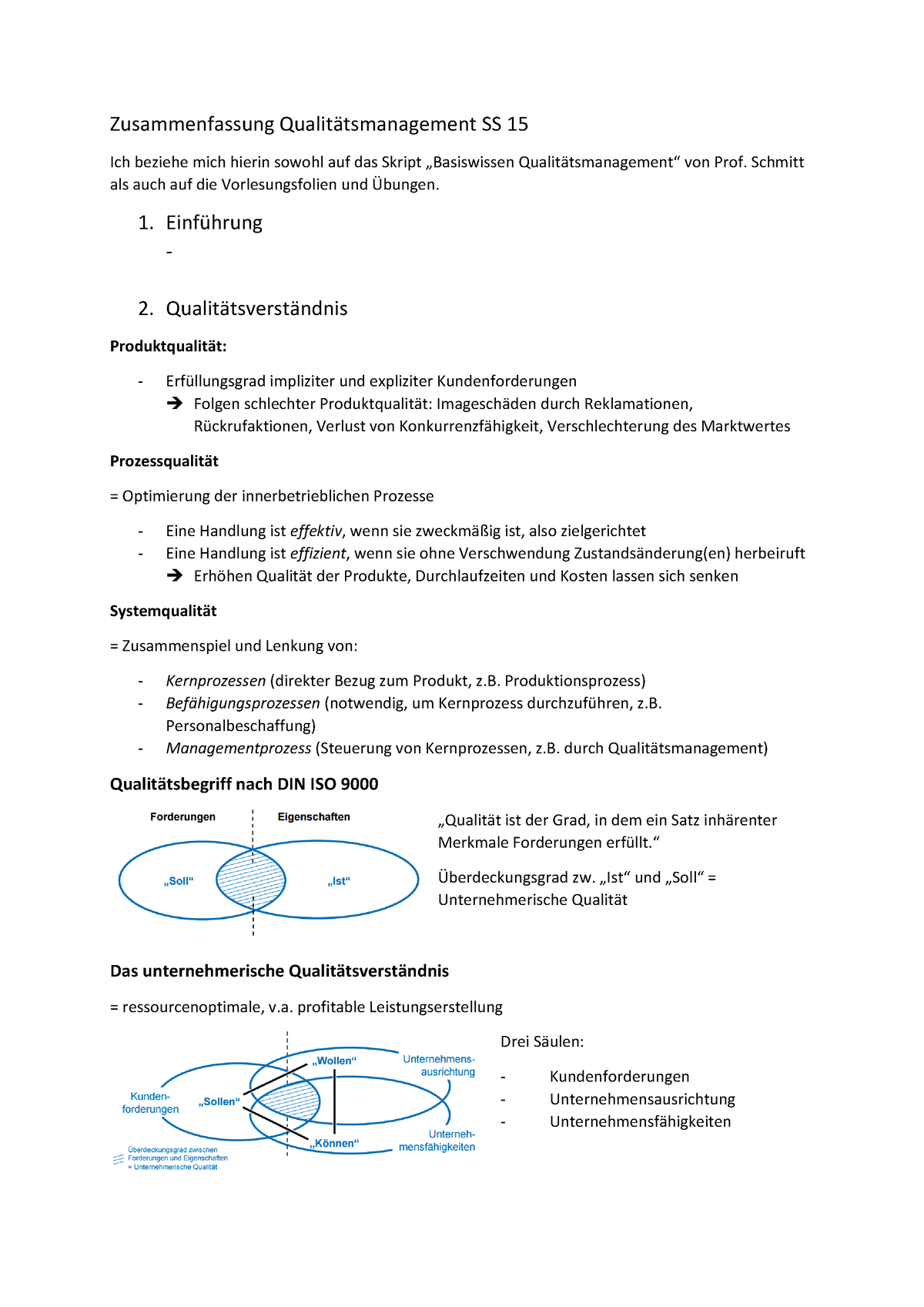 Zusammenfassung QM SS15 - Zusammenfassung Qualit‰tsmanagement SS 15 Ich ...