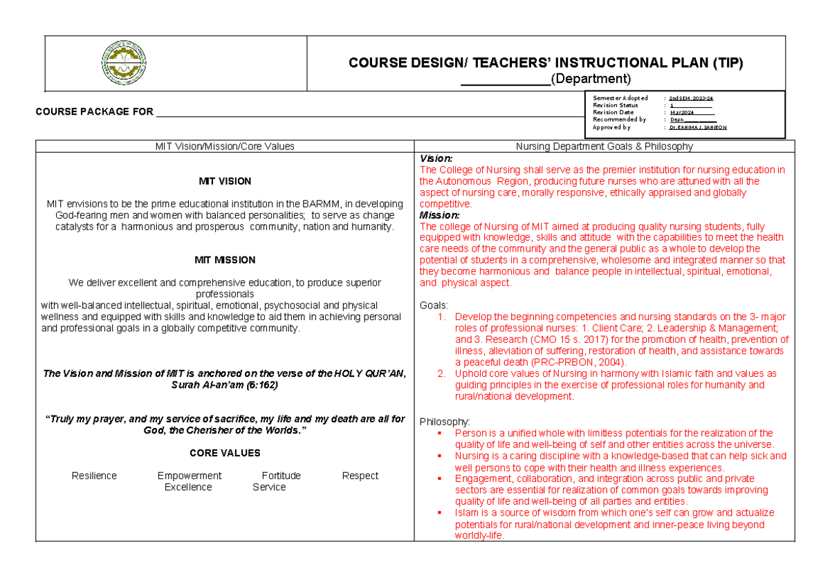 MIT-TIP Template - lecture - _____________(Department) COURSE PACKAGE ...