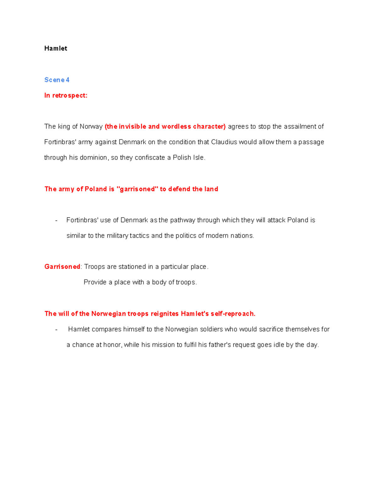 World Literature Notes 2 Hamlet Scene 4 In retrospect The king of