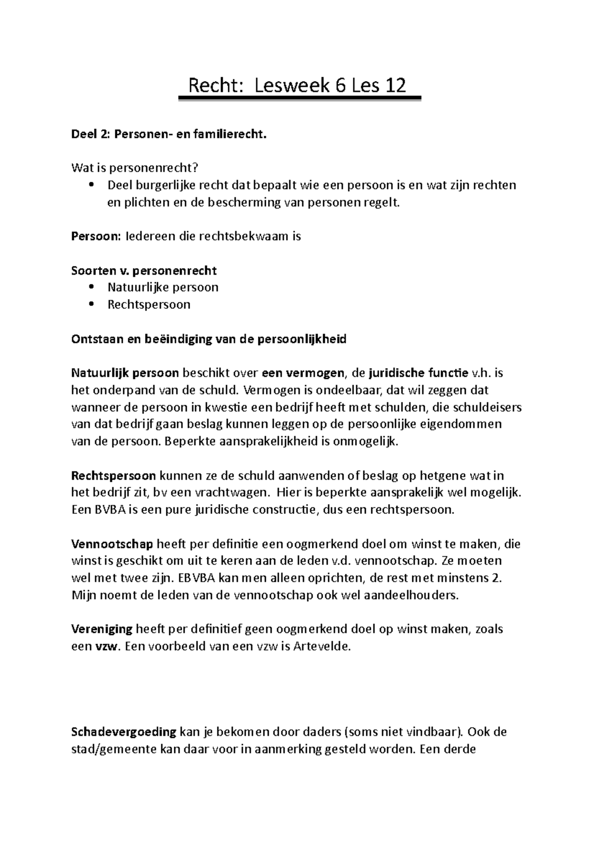 Recht '12 Nov - Overzicht - Recht: Lesweek 6 Les 12 Deel 2: En ...