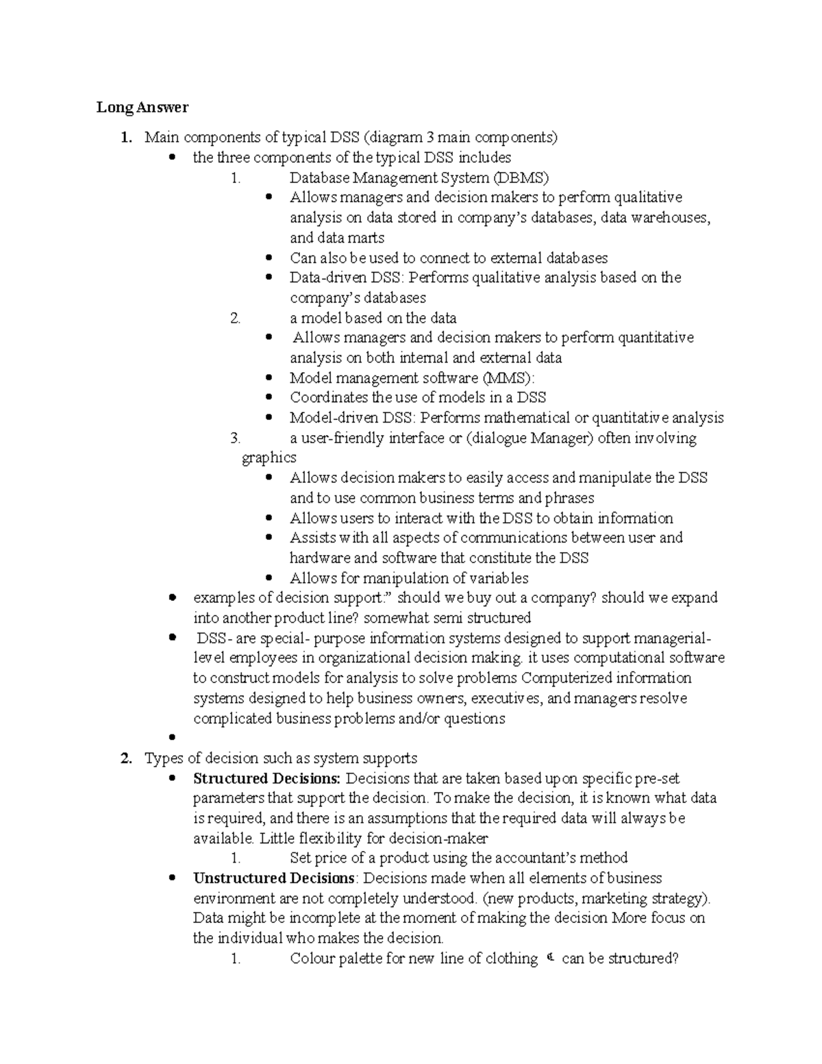 ACS Final Exam Revision Class - Long Answer Main Components Of Typical ...