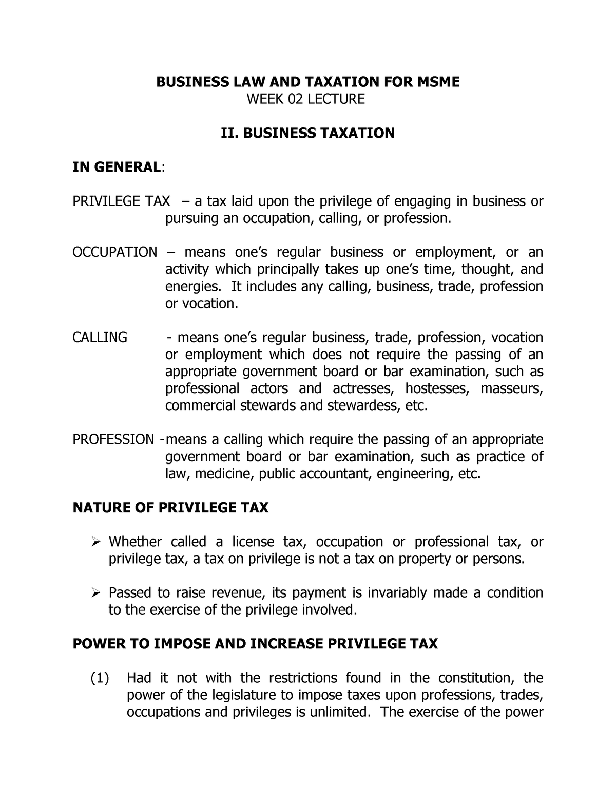 WEEK02- Taxation - Reference - BUSINESS LAW AND TAXATION FOR MSME WEEK ...