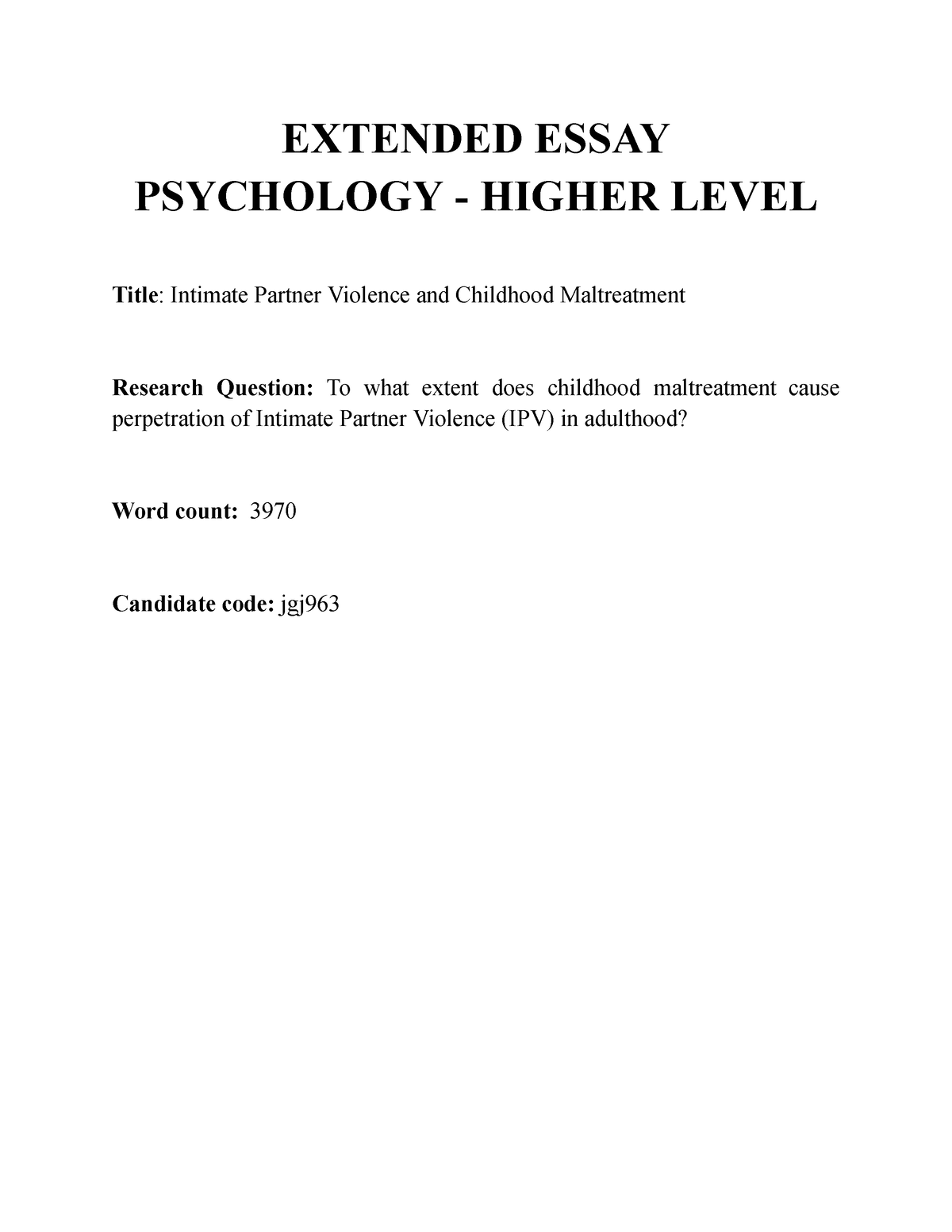 extended essay psychology title page