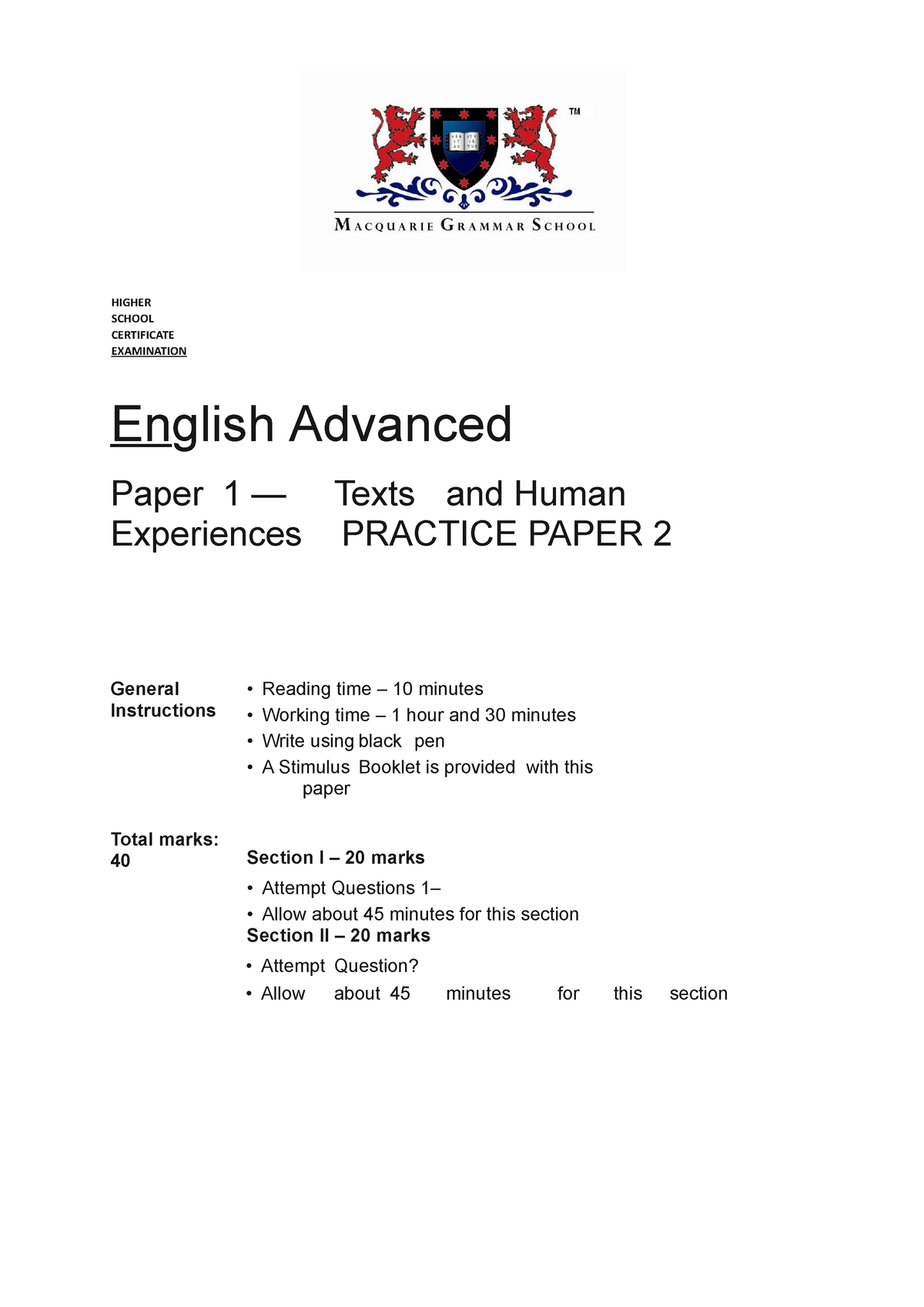 2019 hsc english advanced paper 2 sample answers