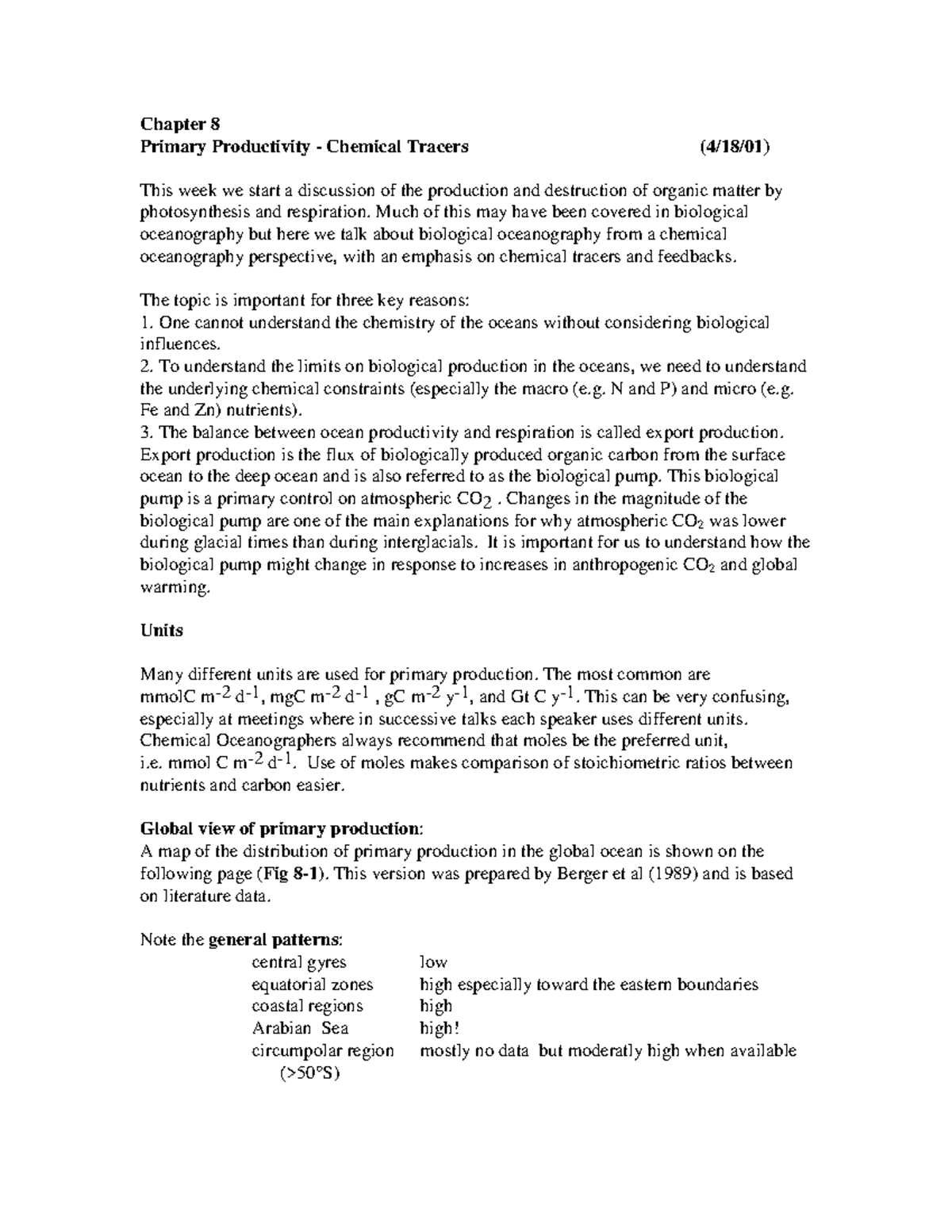 Aquatic bio - Chapter 8 Primary Productivity - Chemical Tracers (4/18 ...