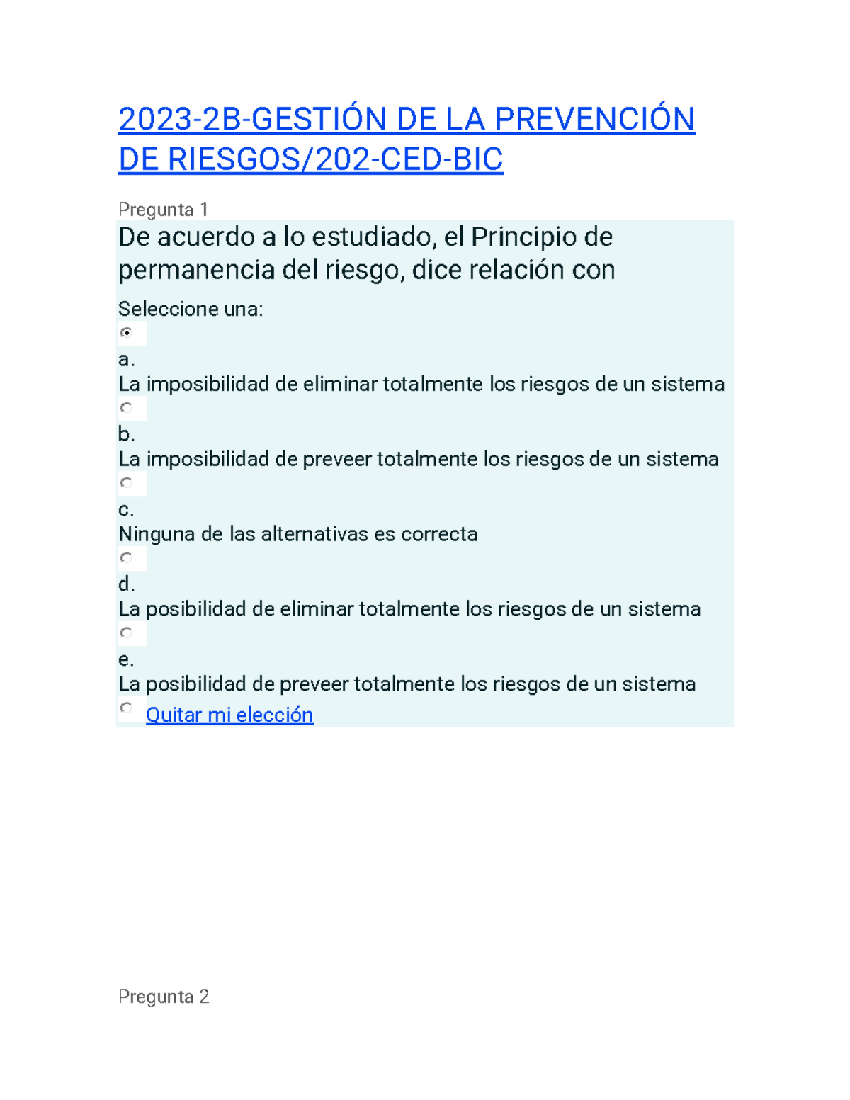 Examen Gestion DE LA P Revencion DE Riesgos JPA 20232BGESTIÓN DE LA PREVENCIÓN DE Studocu