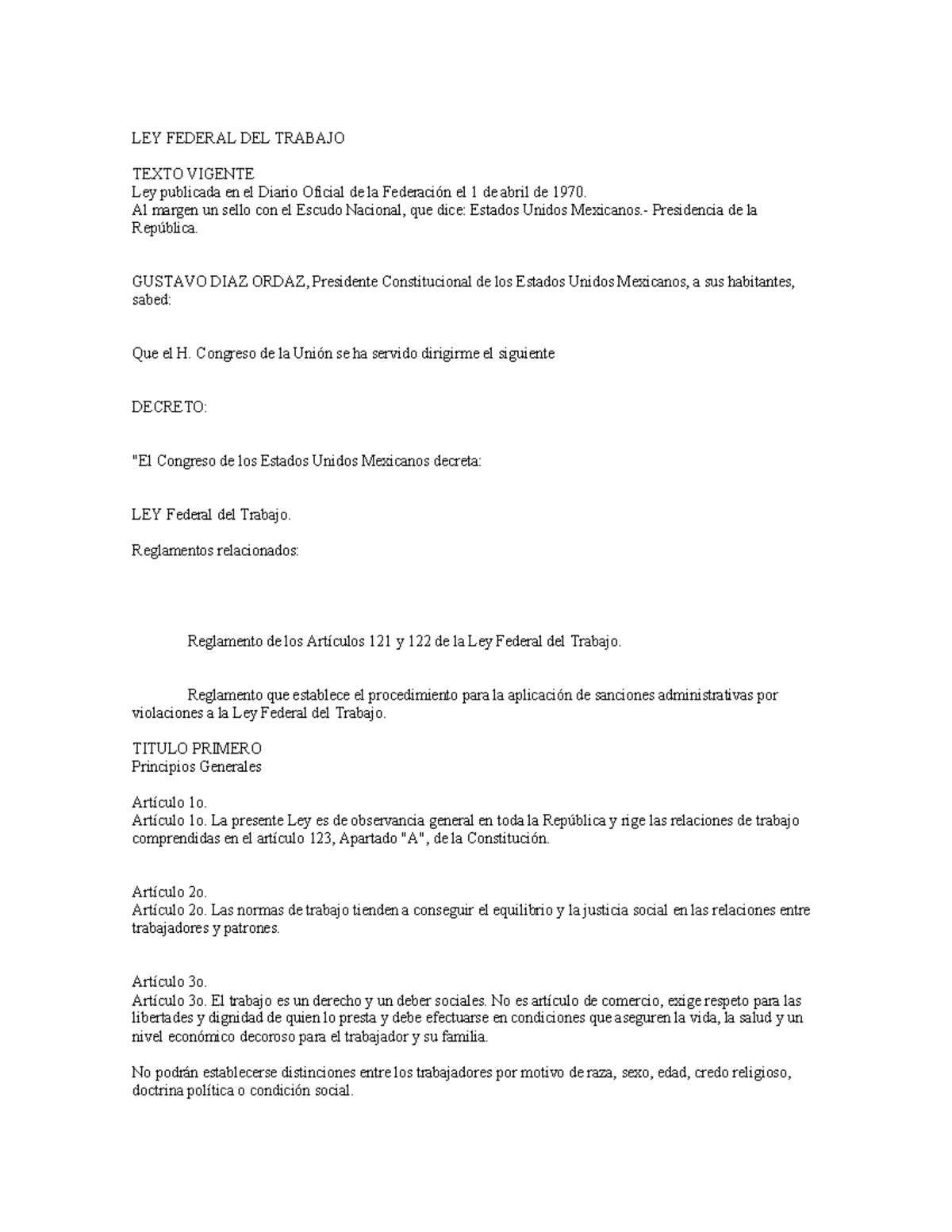 LEY Federal DEL Trabajo - LEY FEDERAL DEL TRABAJO TEXTO VIGENTE Ley ...