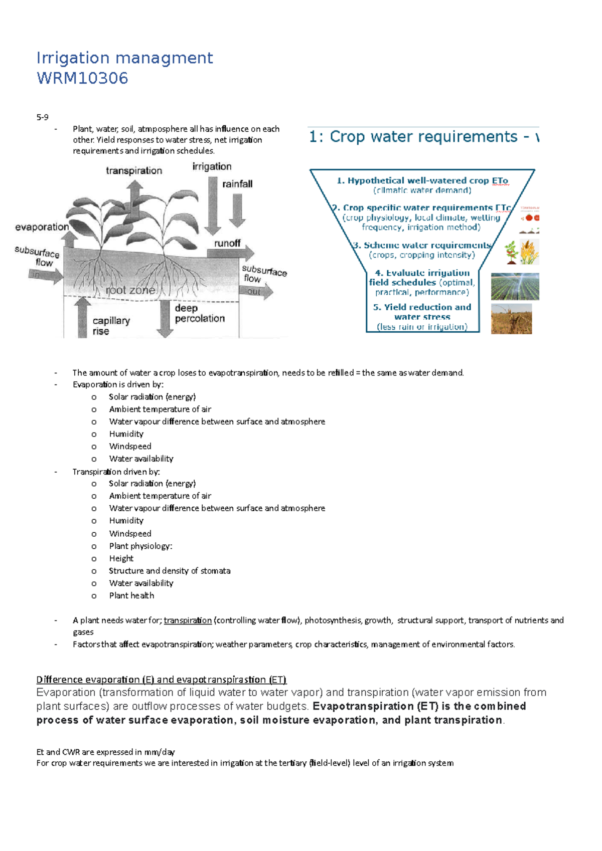 Notes Irrigation Managment - Irrigation Managment WRM 5- Plant, Water ...