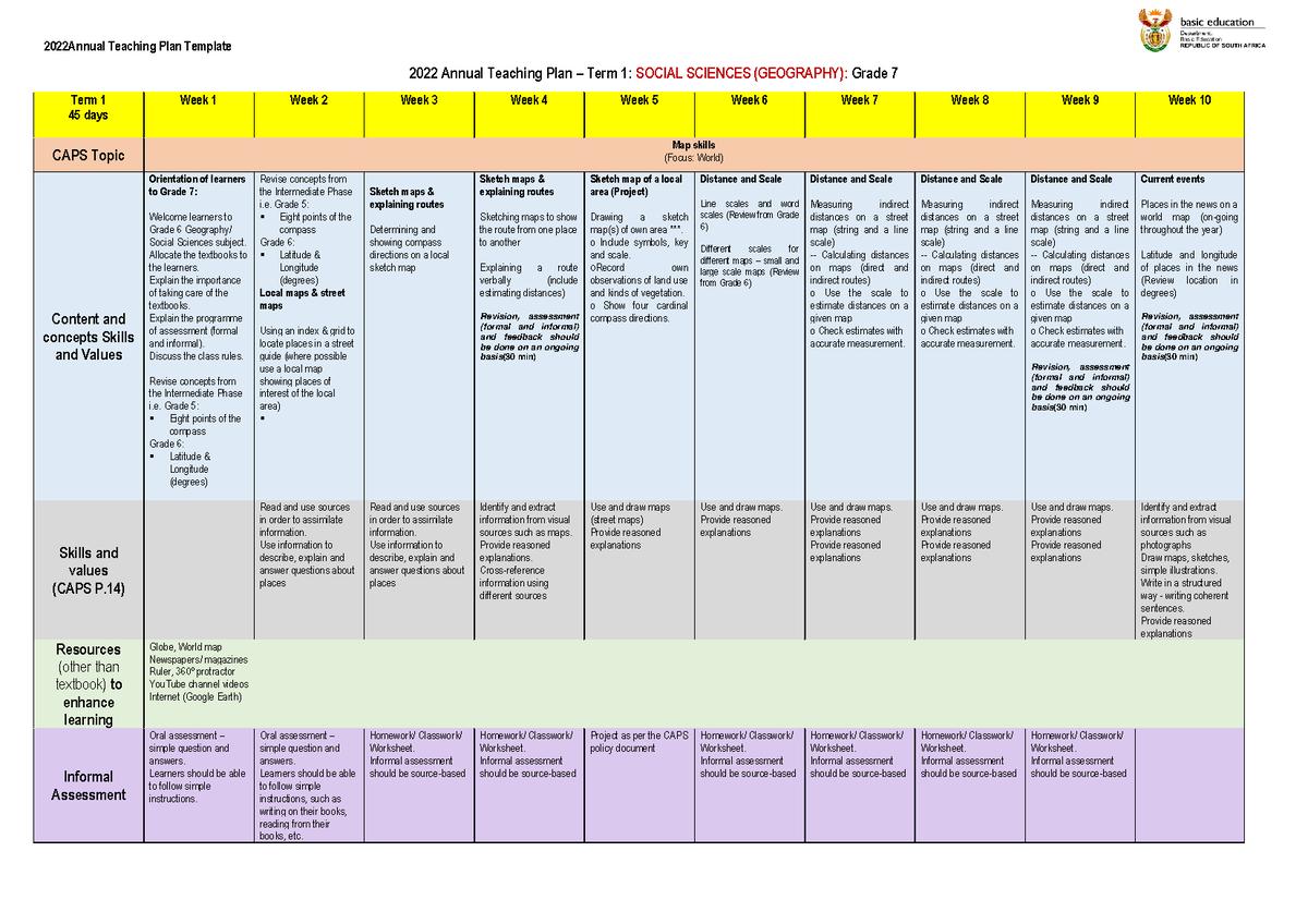 2022 Grade 7 Annual Teaching Plans 2022 Annual Teaching Plan Term 1 