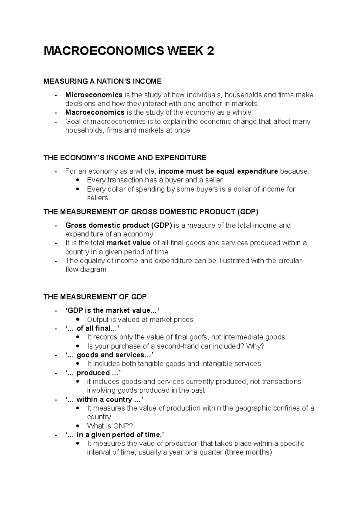 Macroeconomics WEEK 2 Lecture Notes Semester 1 - MACROECONOMICS WEEK 2 ...