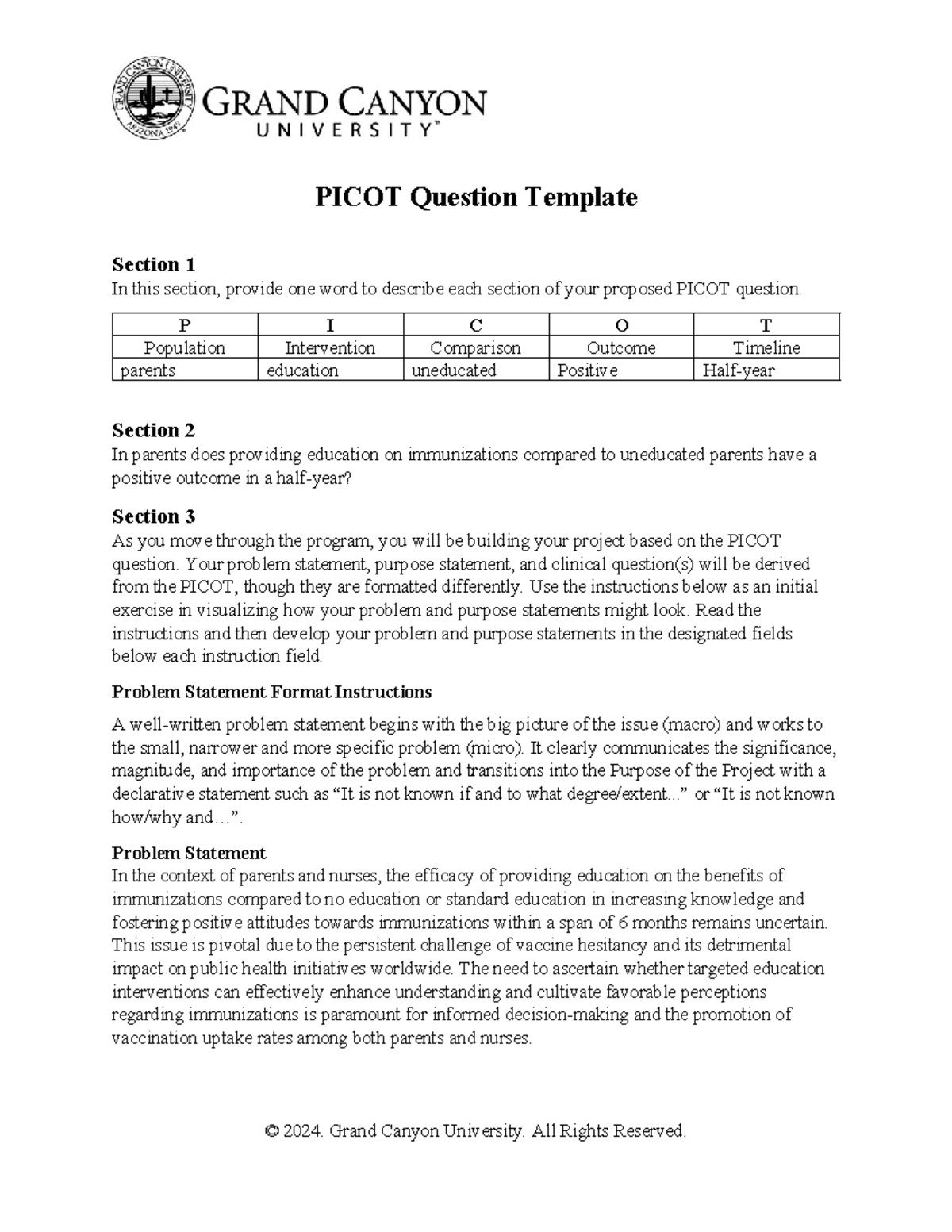 NSG-324 Picot Question Template - PICOT Question Template Section 1 In ...