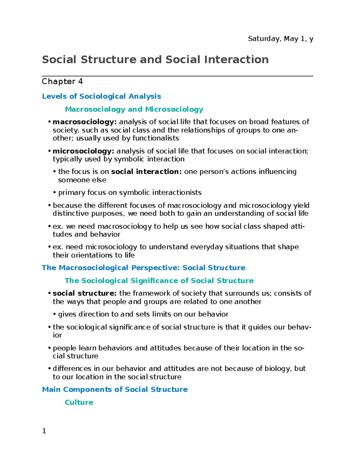 Chapter 4 - Lecture Notes Lecture 4 - Friday, July 20, Y Social ...