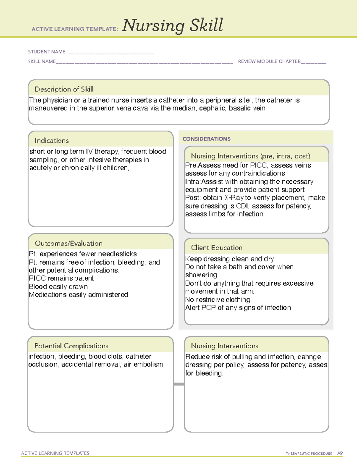 PICC - ati - ACTIVE LEARNING TEMPLATES THERAPEUTIC PROCEDURE A Nursing ...