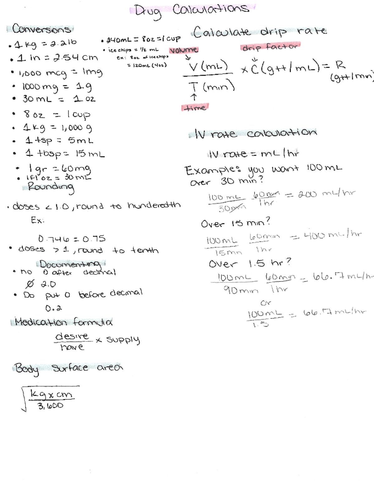 Med calculations quick summary - NUR 3829C - Studocu
