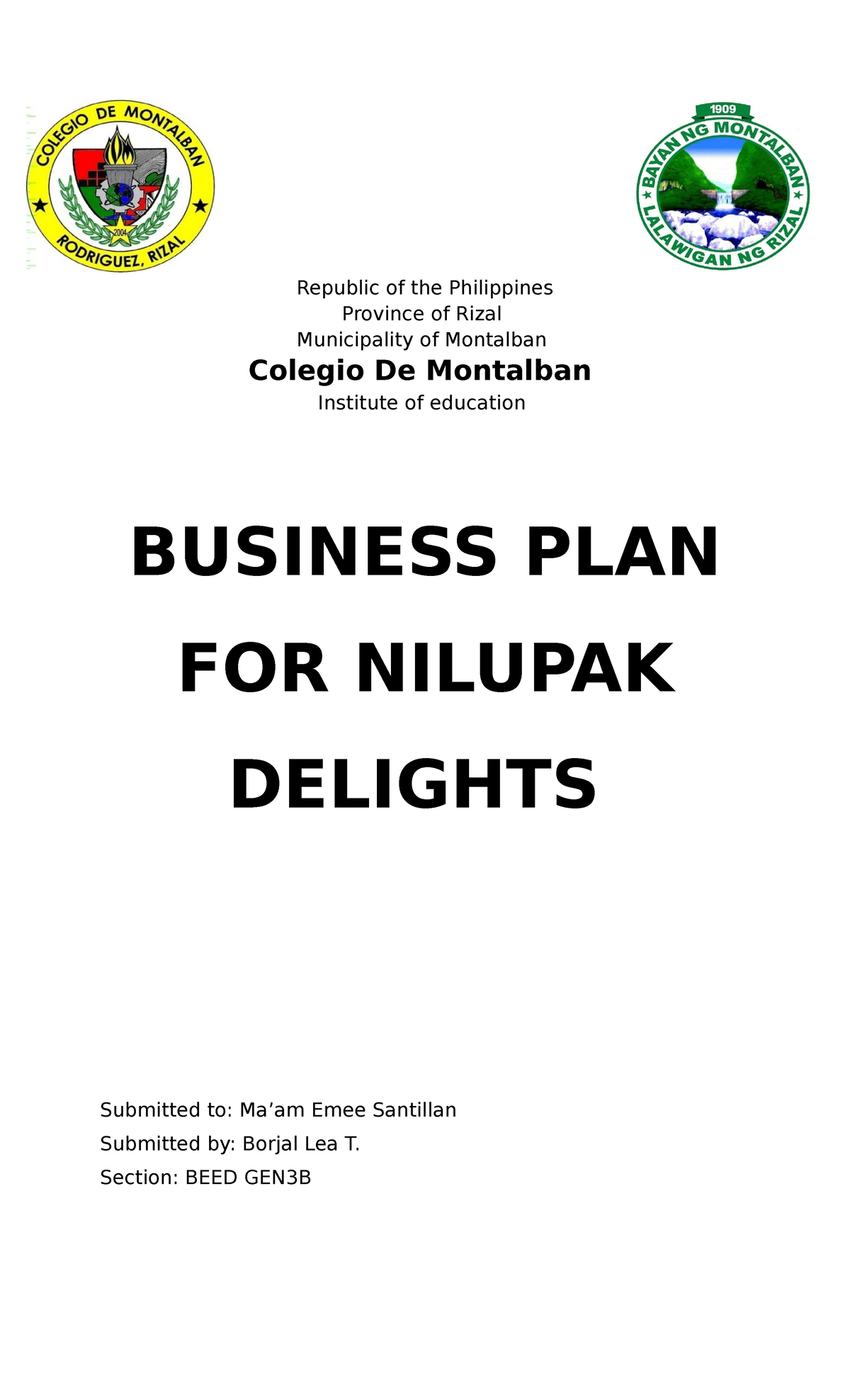 sample business plan for pasalubong center