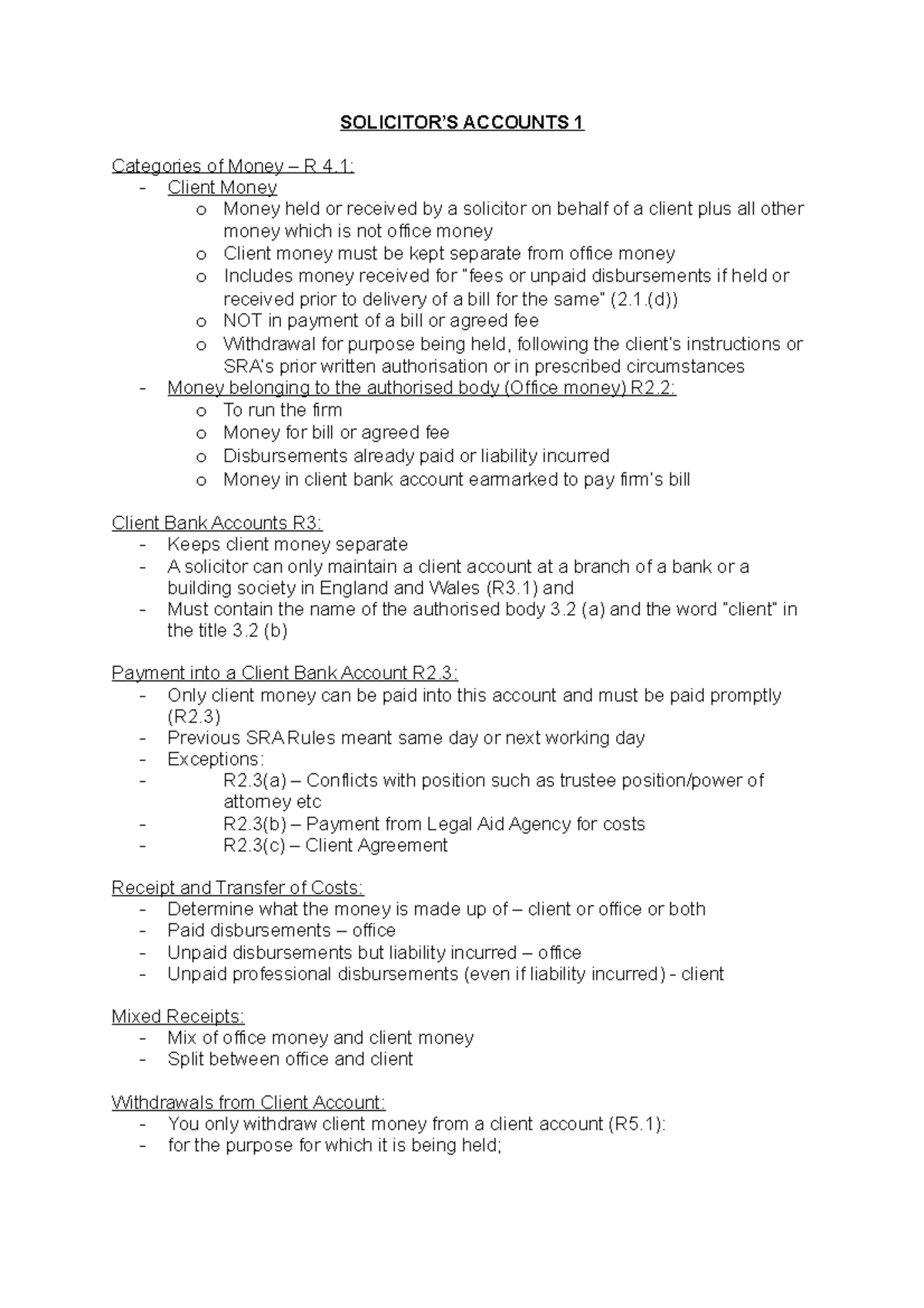 1 - Introduction - Solicitor’s Accounts 1 Categories Of Money – R 4 