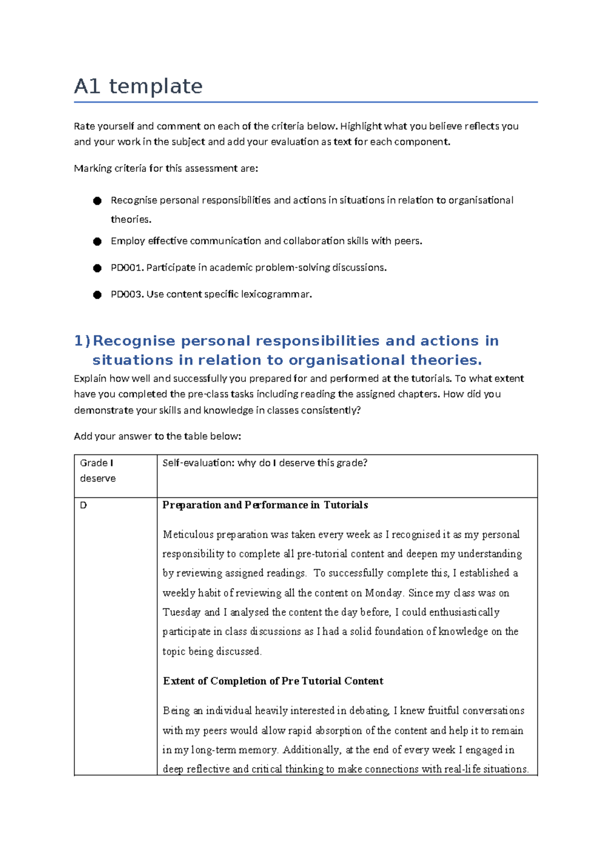 A1 Skills Portfolio template 2024 - A1 template Rate yourself and ...