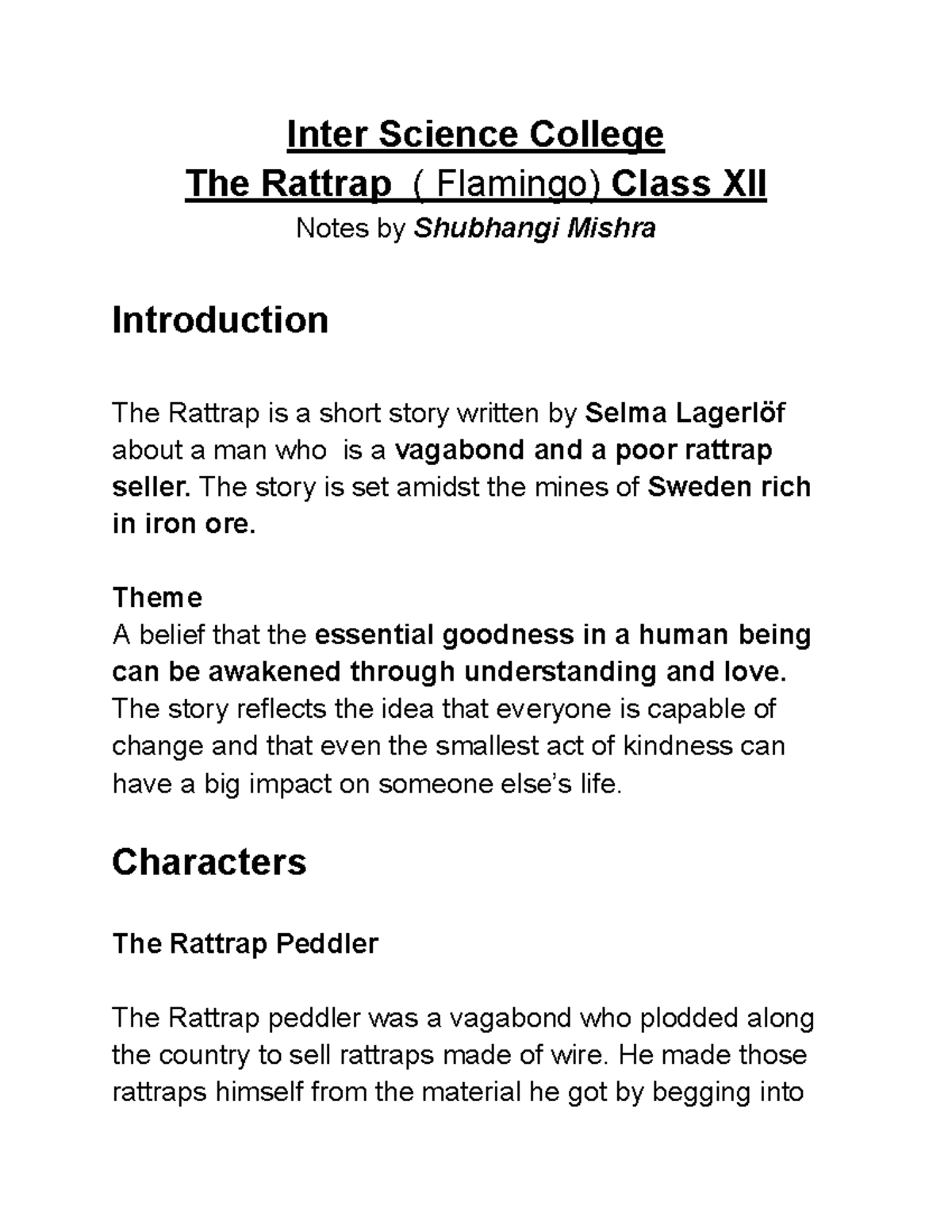 The Rattrap Class 12 - I am - Inter Science College The Rattrap ...