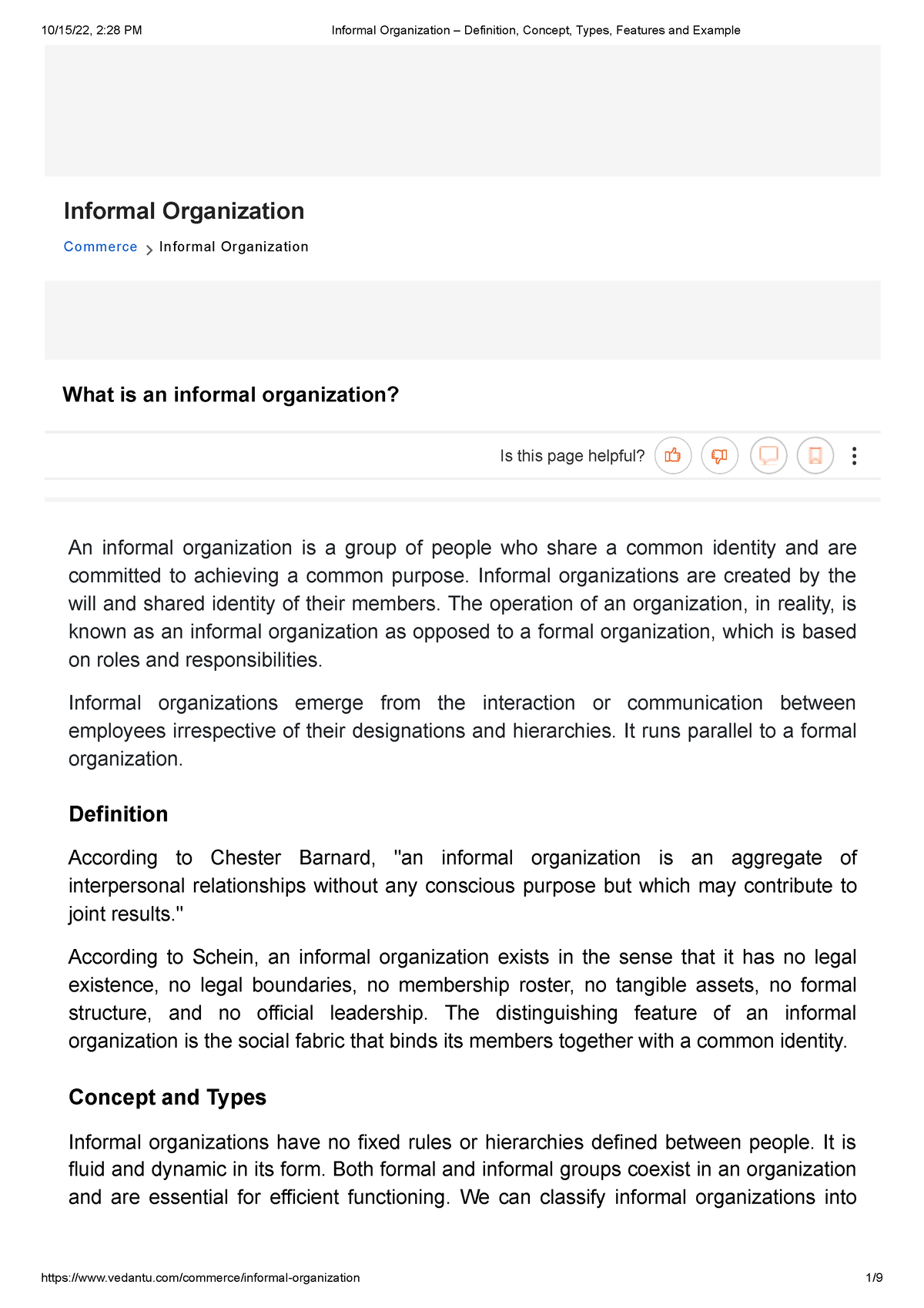 essay about informal organization