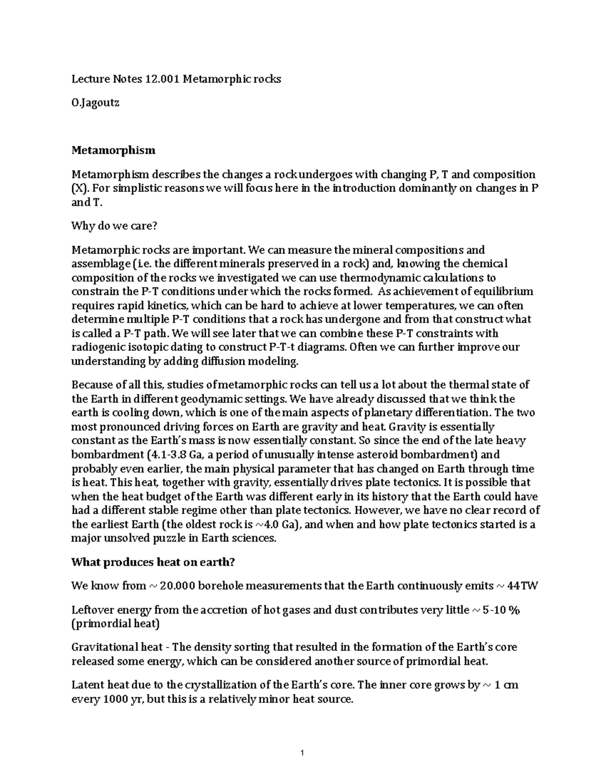 Metamorphic rock - Lecture Notes 12 Metamorphic rocks O Metamorphism ...
