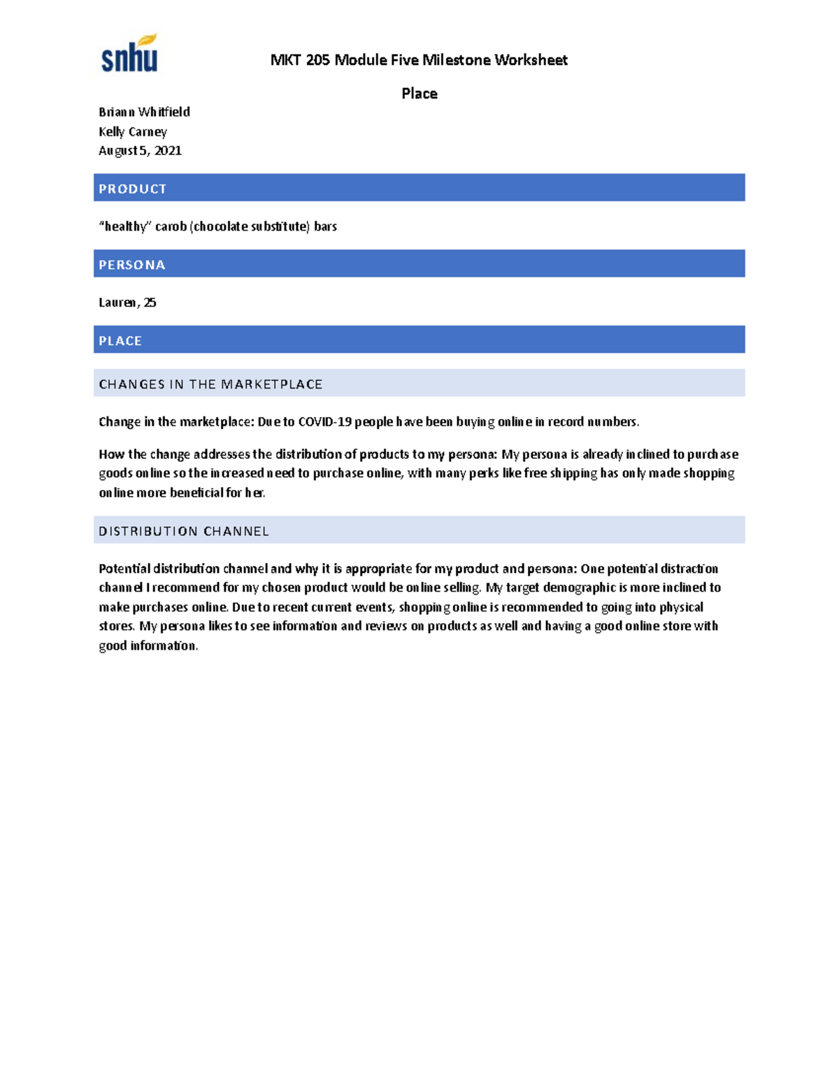 MKT205 Module Five Milestone Assignment - MKT 205 Module Five Milestone ...