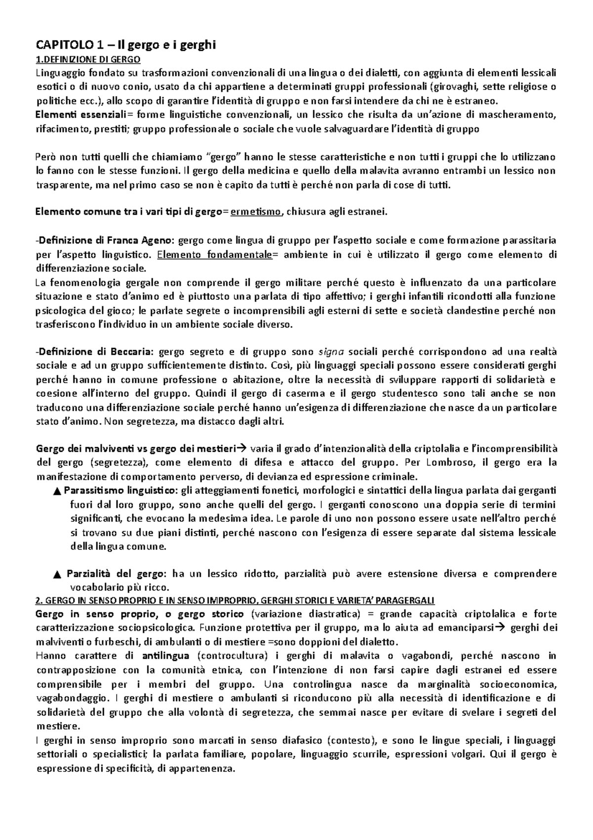 I gerghi italiani, Carla Marcato - CAPITOLO 1 – Il gergo e i gerghi 1 ...
