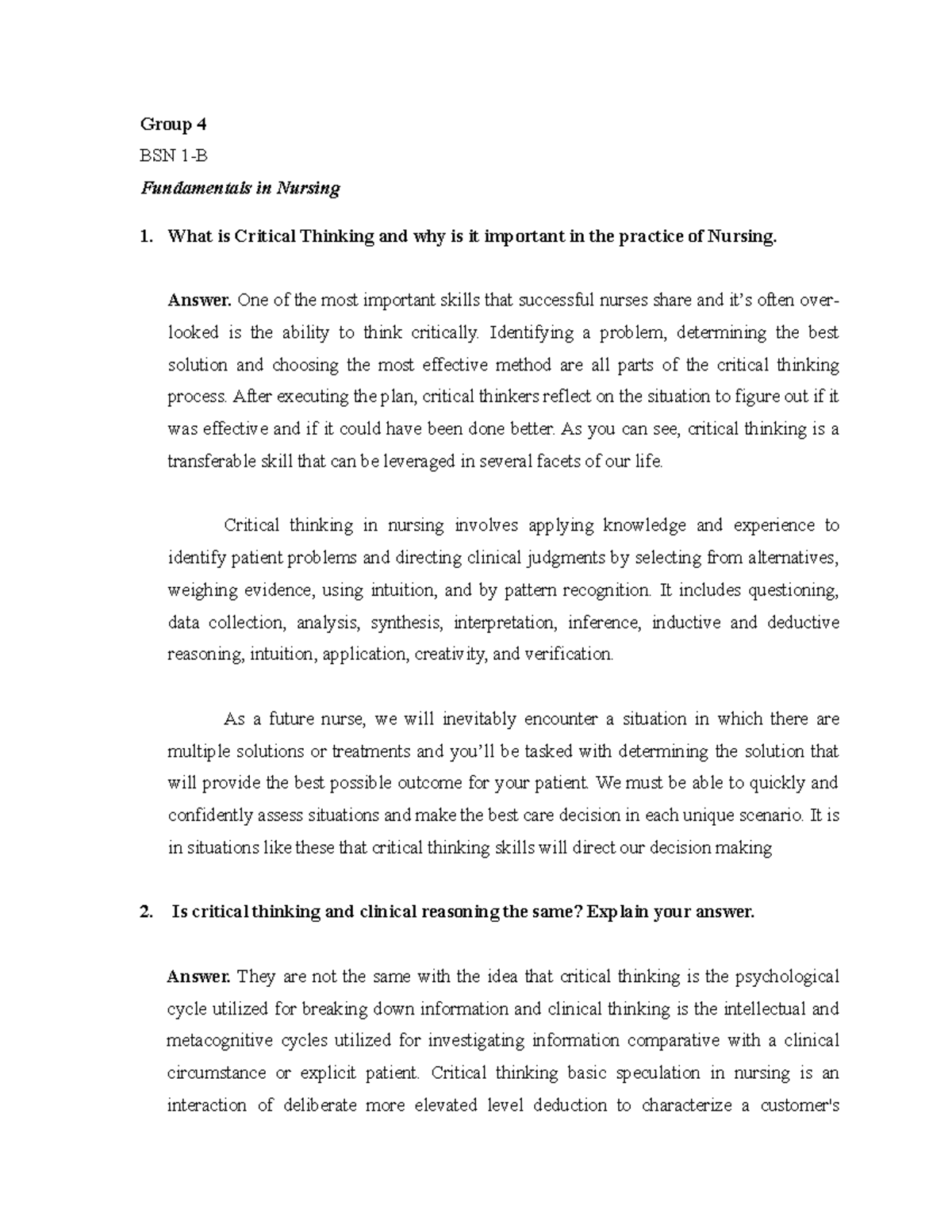 Group Activity in Fundamentals in Nursing about - Group 4 BSN 1-B ...