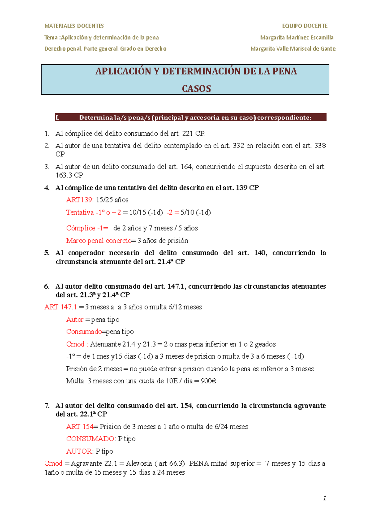 Casos Determinacion De La Pena Penal - Tema :Aplicación Y Determinación ...