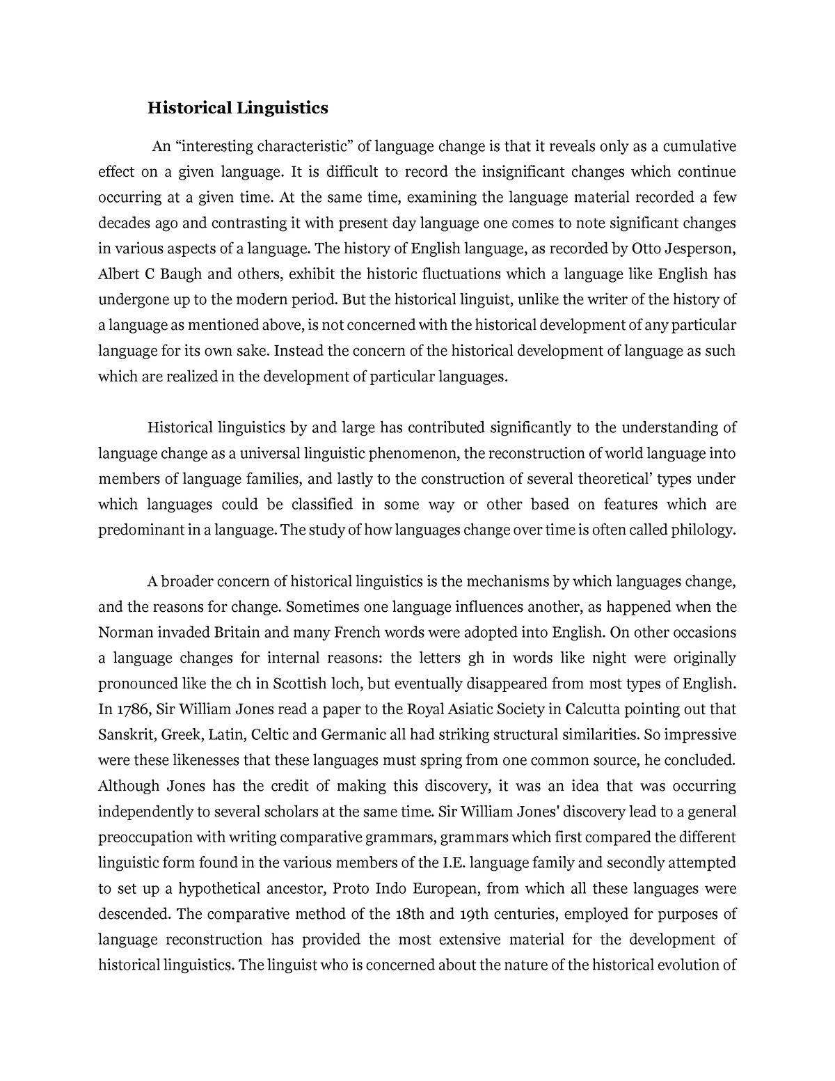 essay about historical linguistics