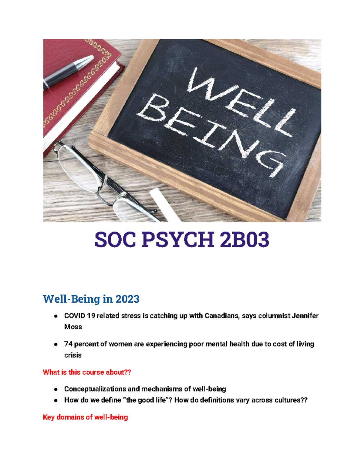 Intro to Socpsy 2B03 - module 1 notes - SOC PSYCH 2B Well-Being in 2023 ...
